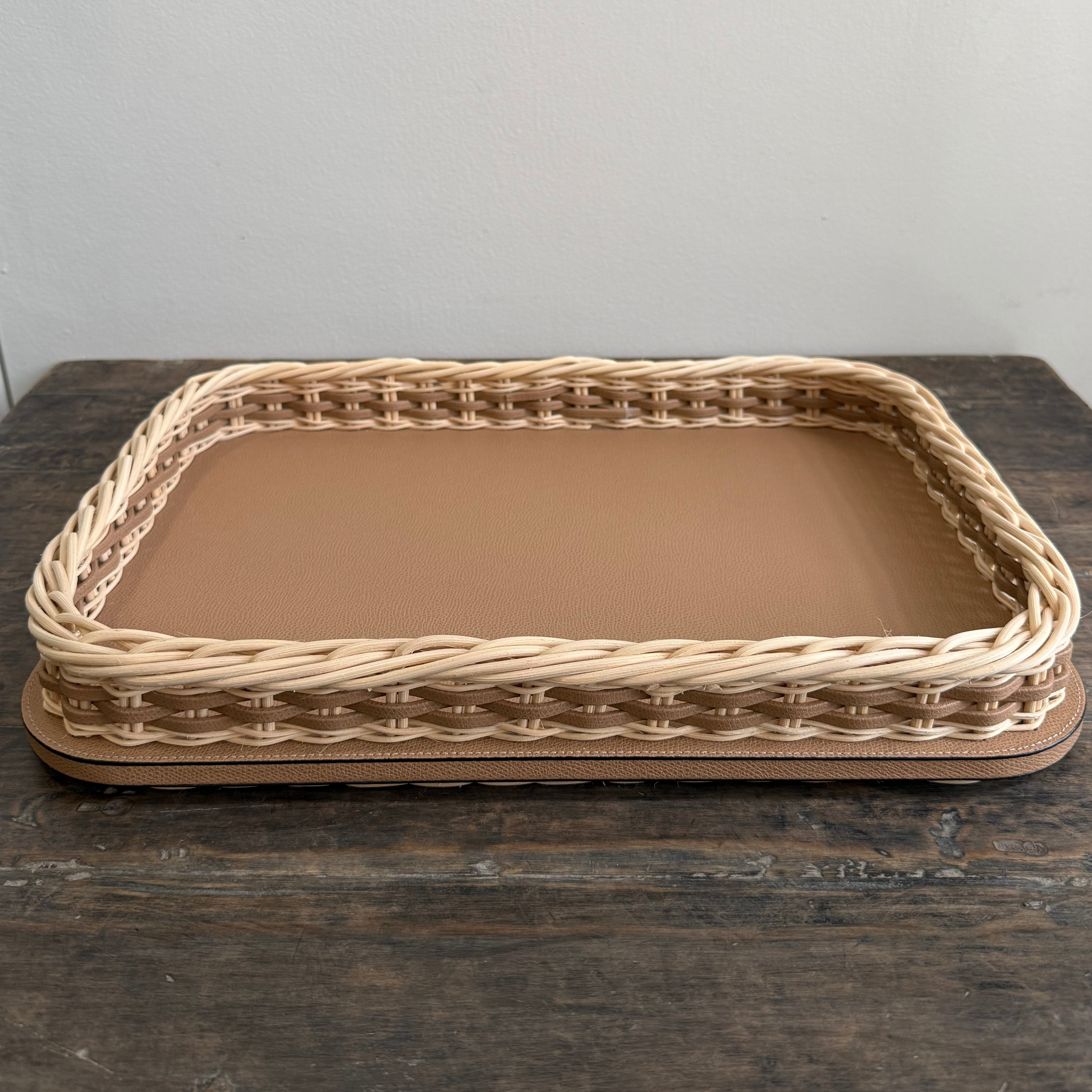 ORSAY LEATHER & RATTAN TRAY, RECTANGULAR SMALL
