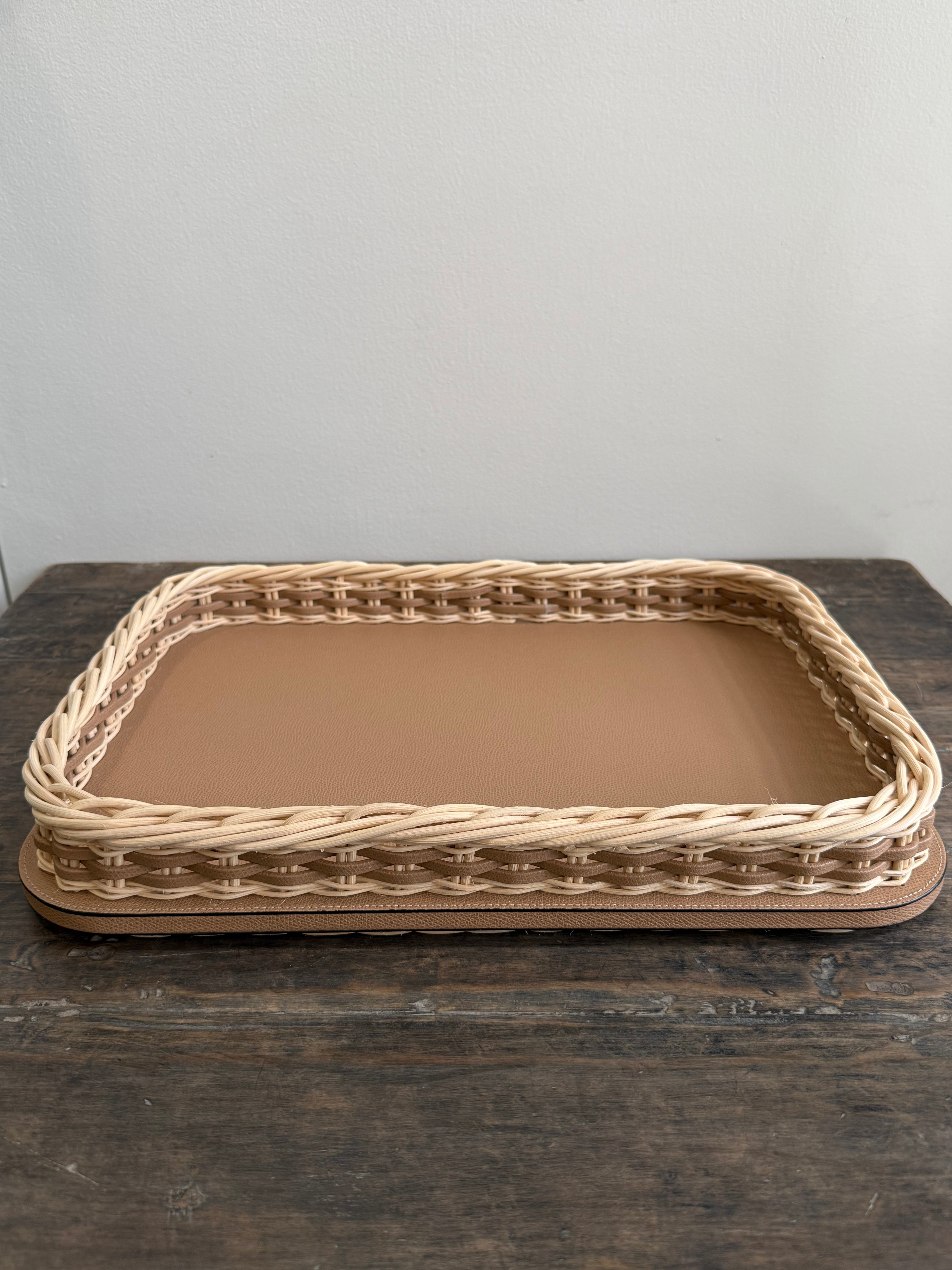 ORSAY LEATHER & RATTAN TRAY, RECTANGULAR SMALL
