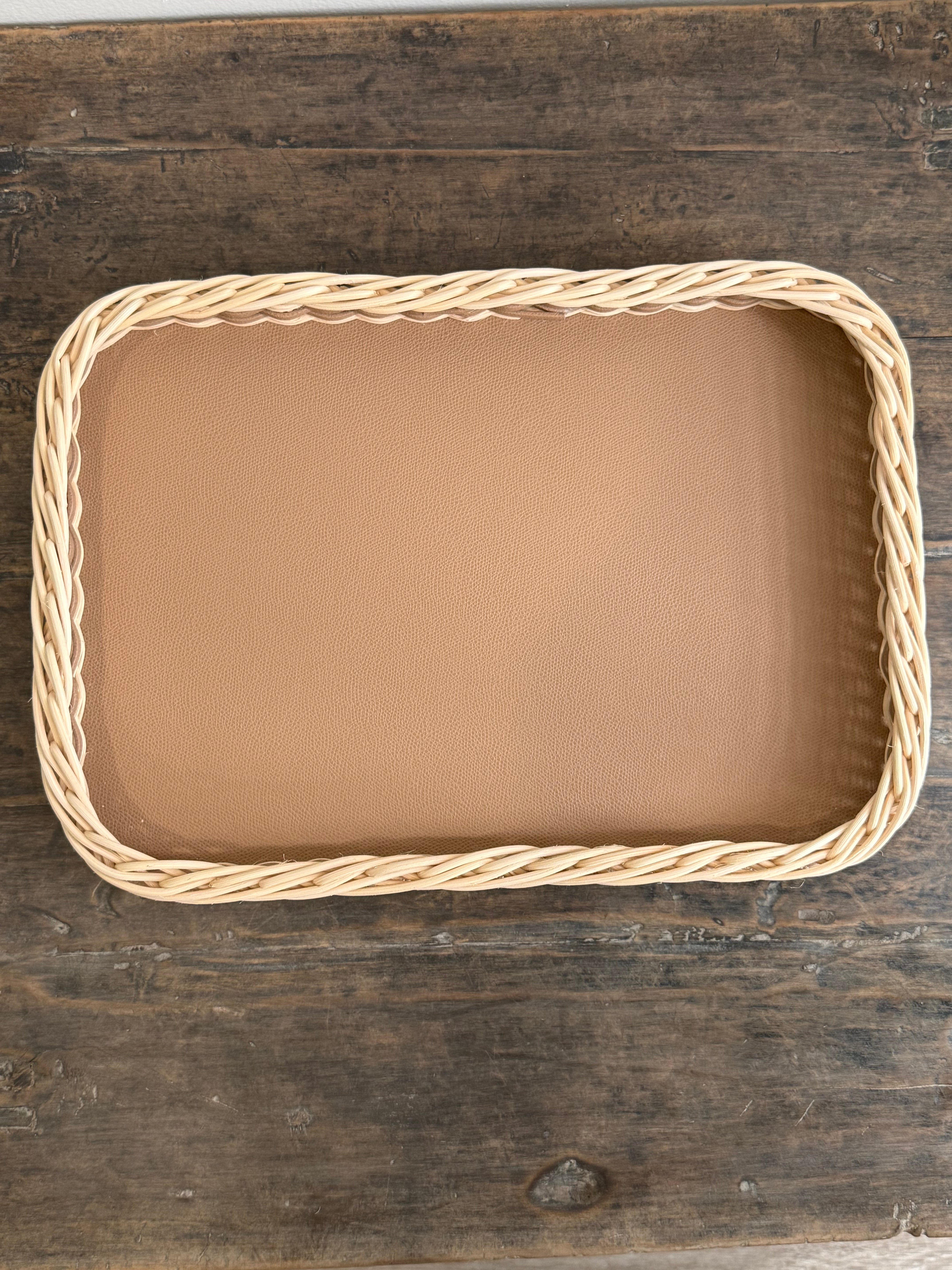 ORSAY LEATHER & RATTAN TRAY, RECTANGULAR SMALL