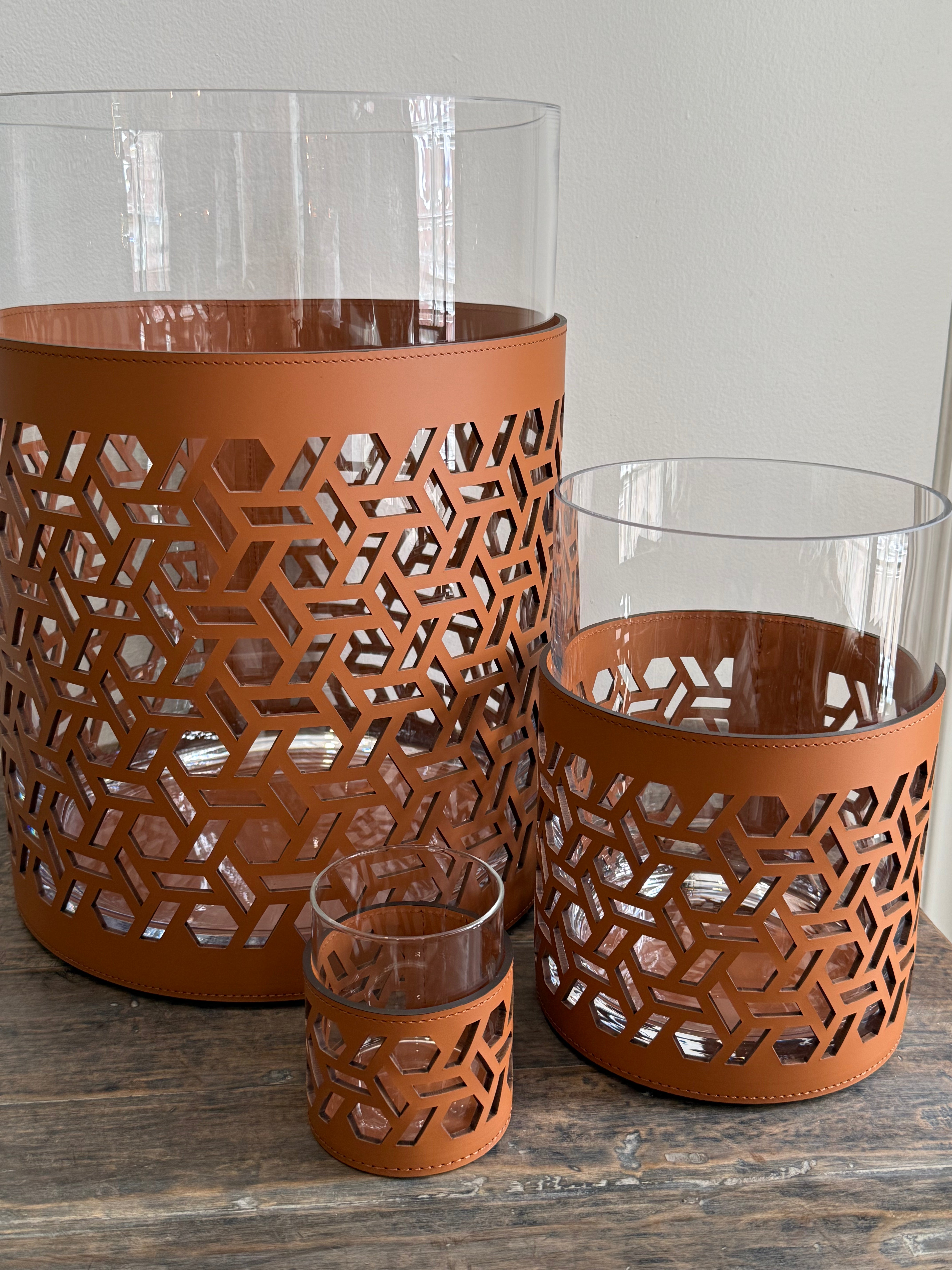 ATMOSPHERE CANDLE HOLDER / VASE, LARGE - VIENNA PATTERN: COGNAC