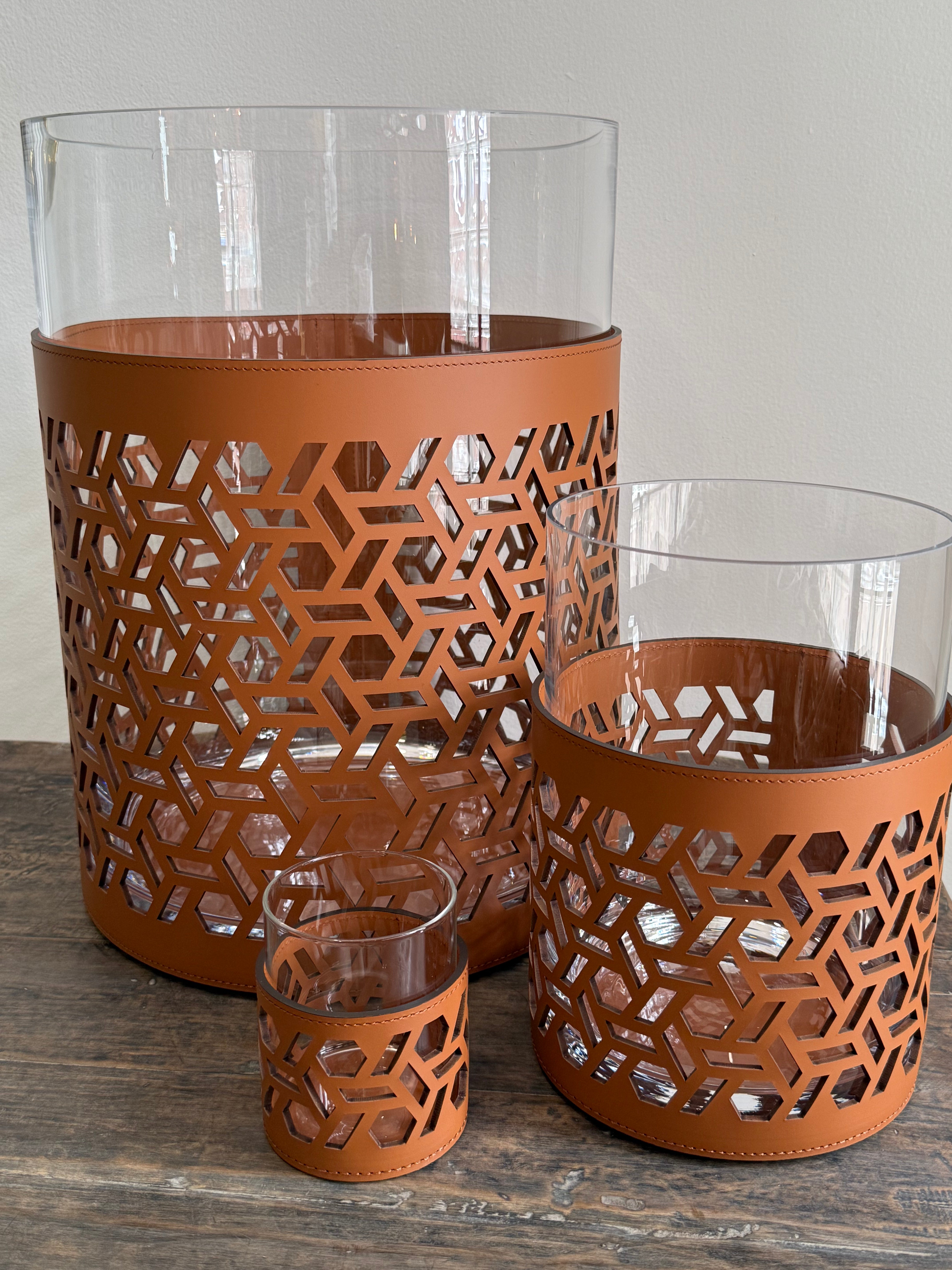 FIAMMA CANDLE HOLDER, VIENNA PATTERN: COGNAC