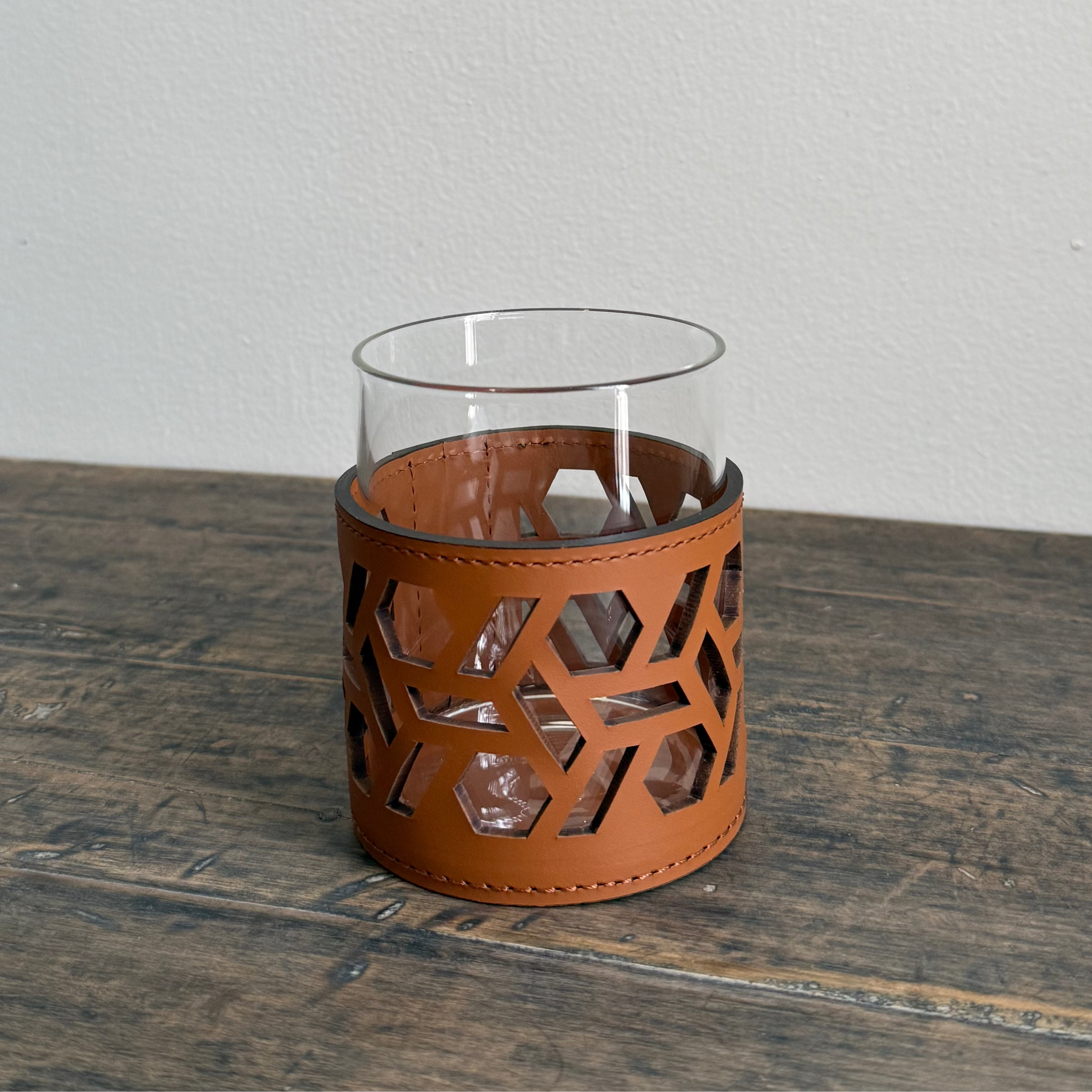 FIAMMA CANDLE HOLDER, VIENNA PATTERN: COGNAC
