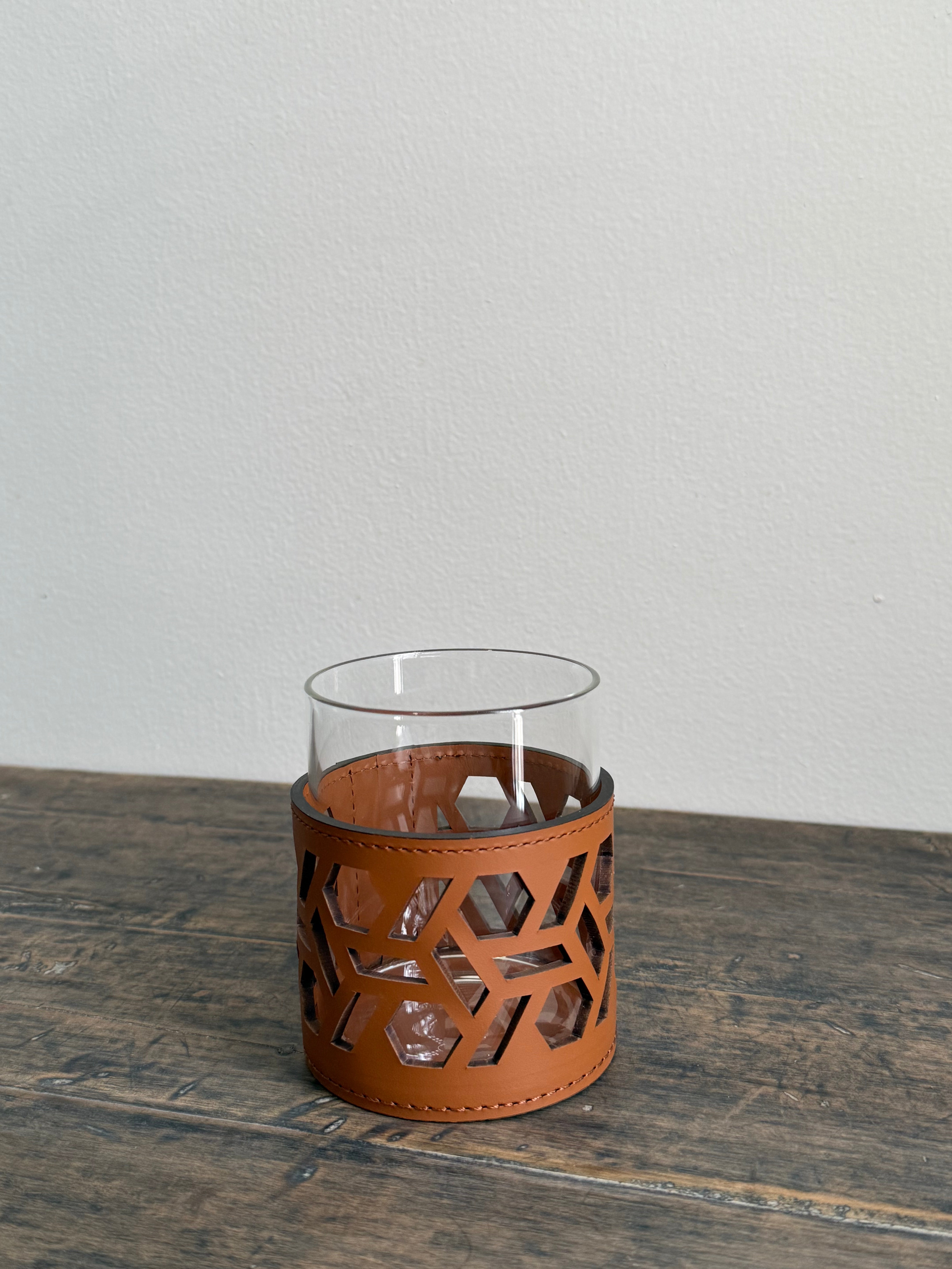 FIAMMA CANDLE HOLDER, VIENNA PATTERN: COGNAC