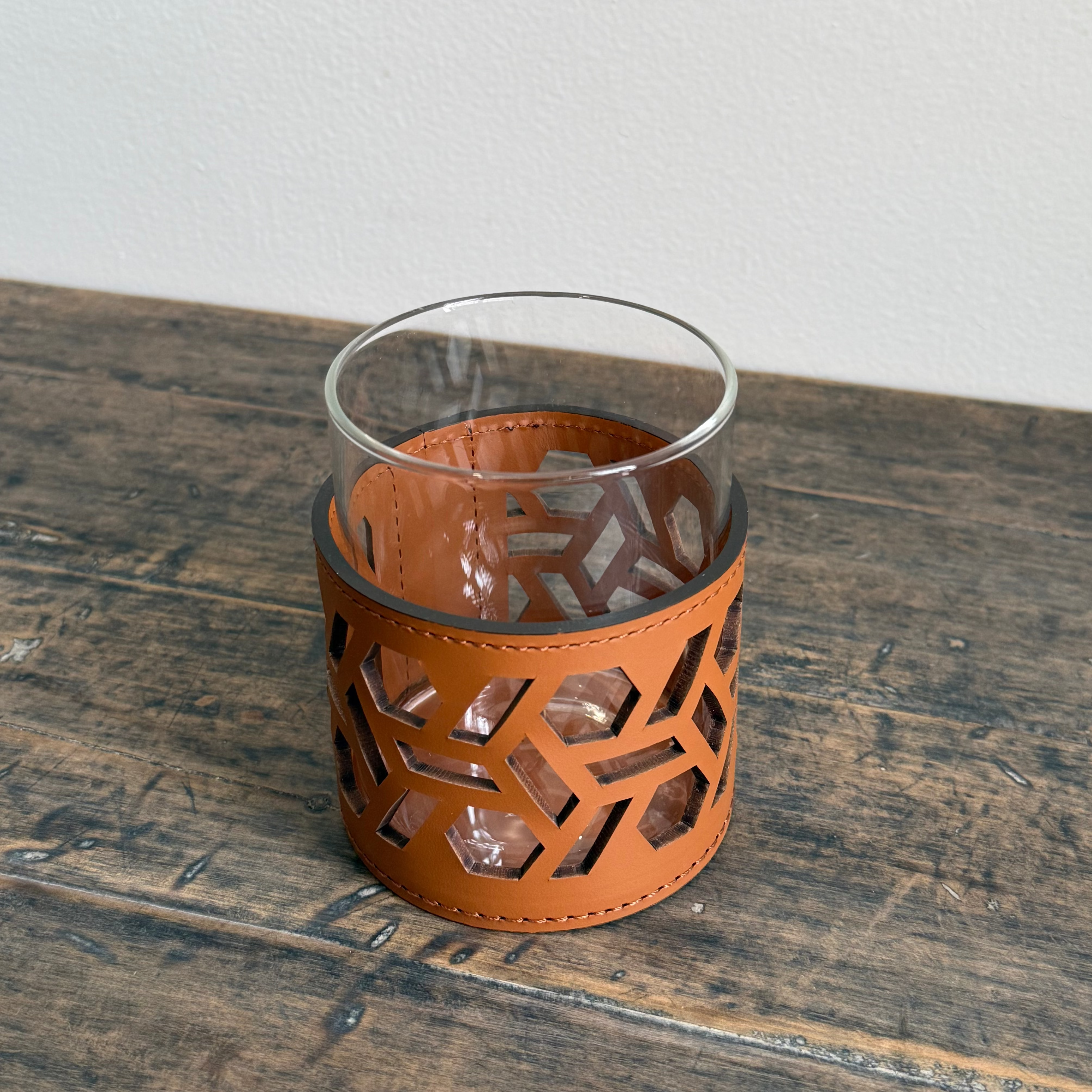 FIAMMA CANDLE HOLDER, VIENNA PATTERN: COGNAC