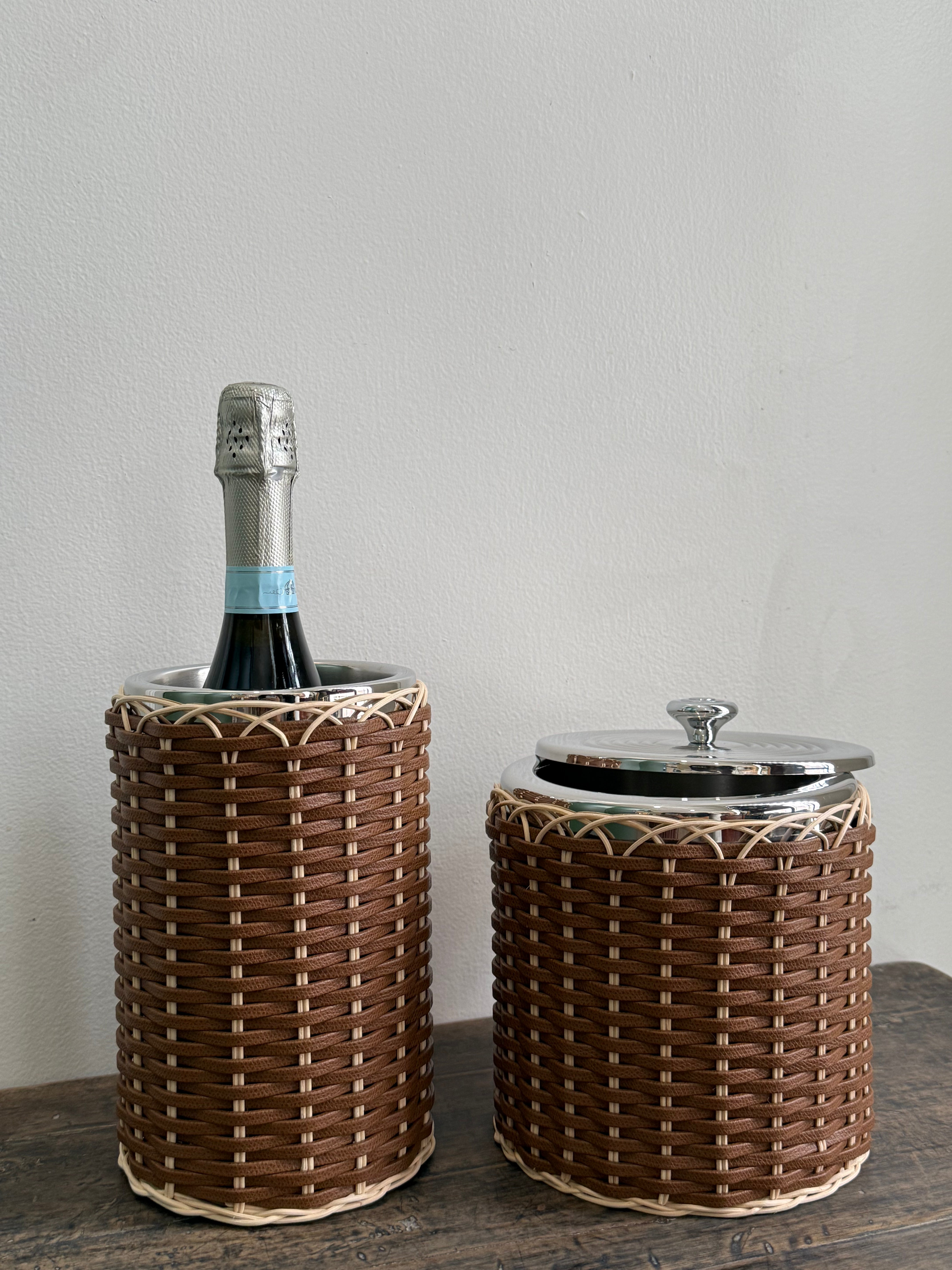 MENTON LEATHER & RATTAN BOTTLE COOLER
