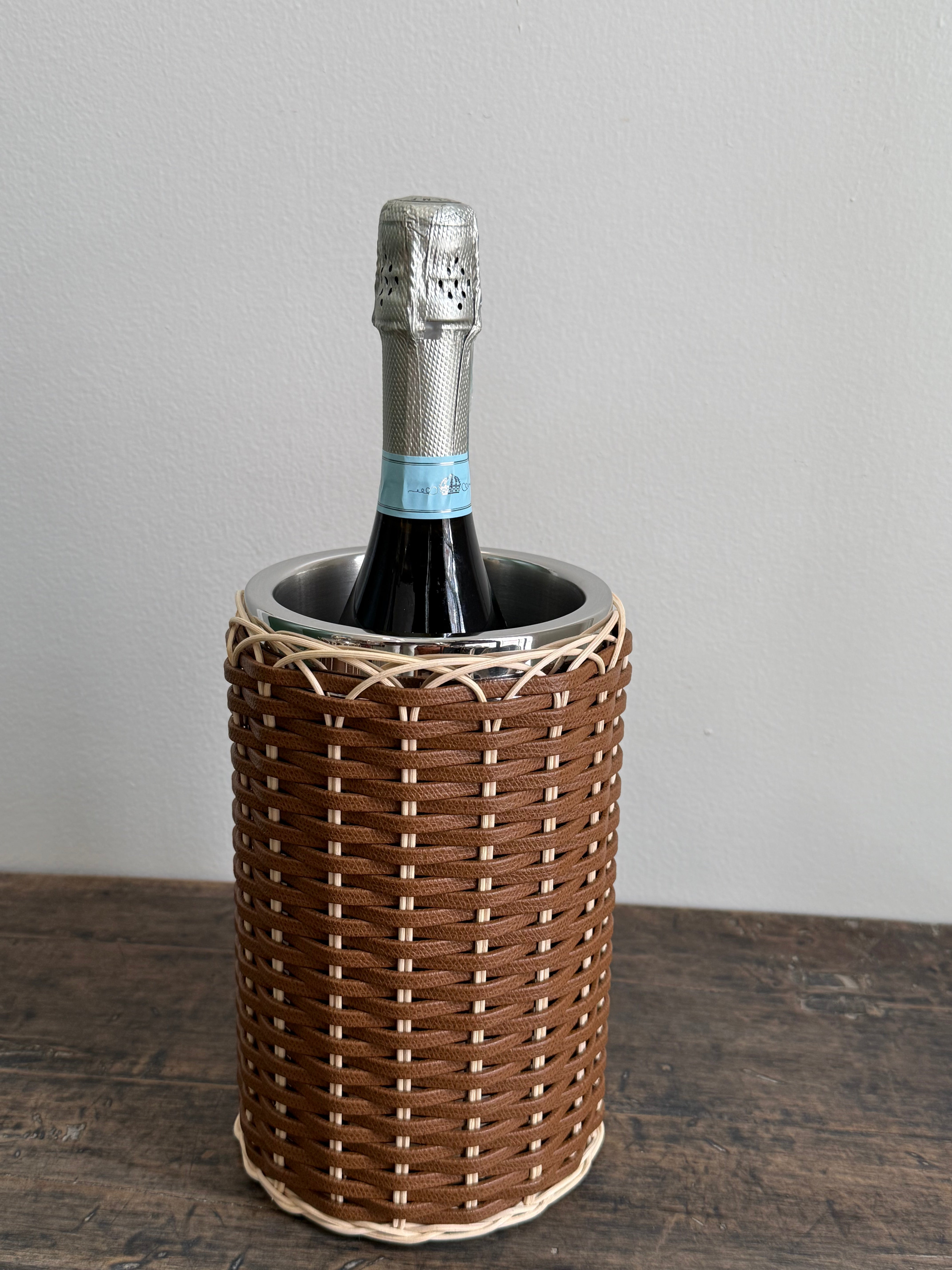 MENTON LEATHER & RATTAN BOTTLE COOLER