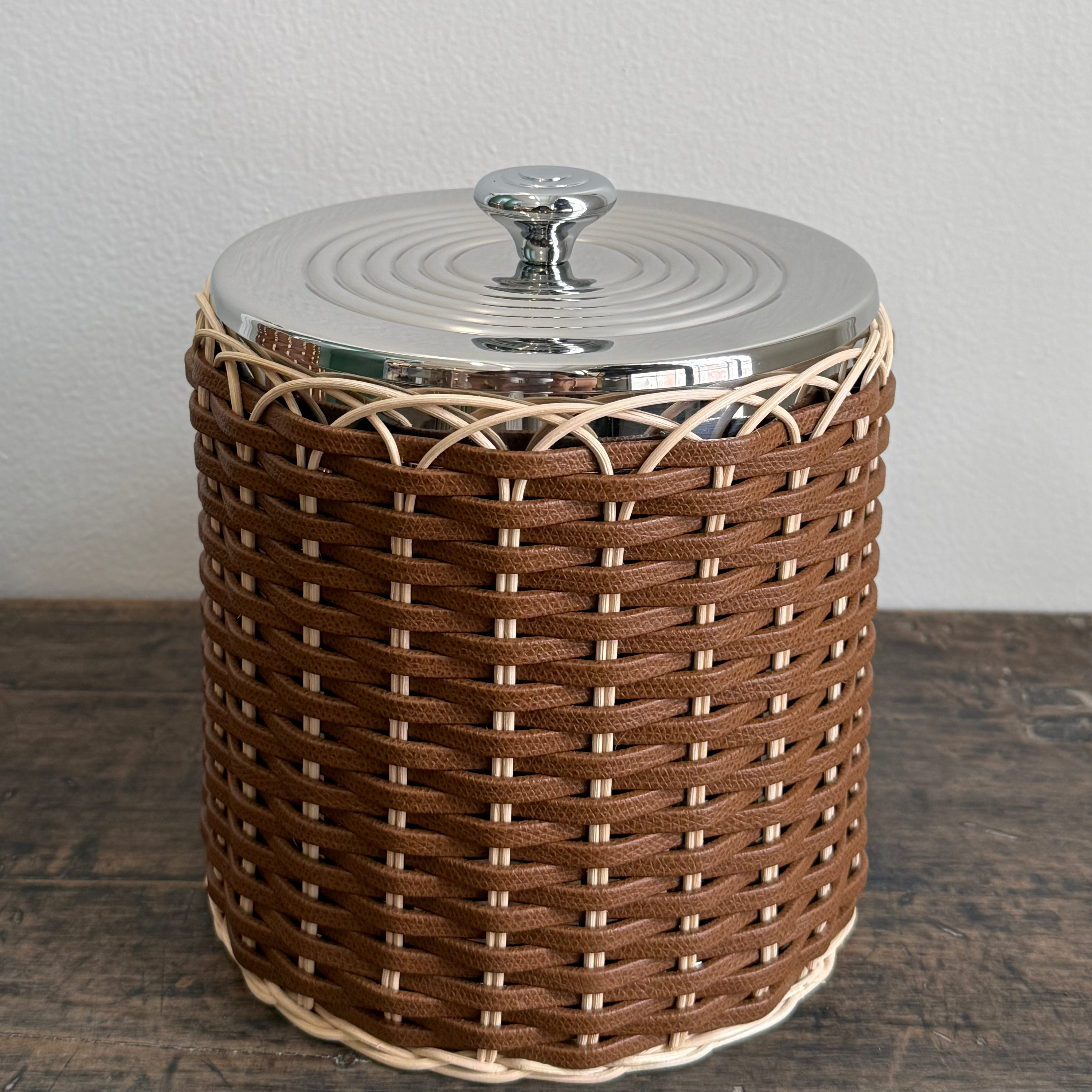 MENTON LEATHER & RATTAN ICE BUCKET SMALL