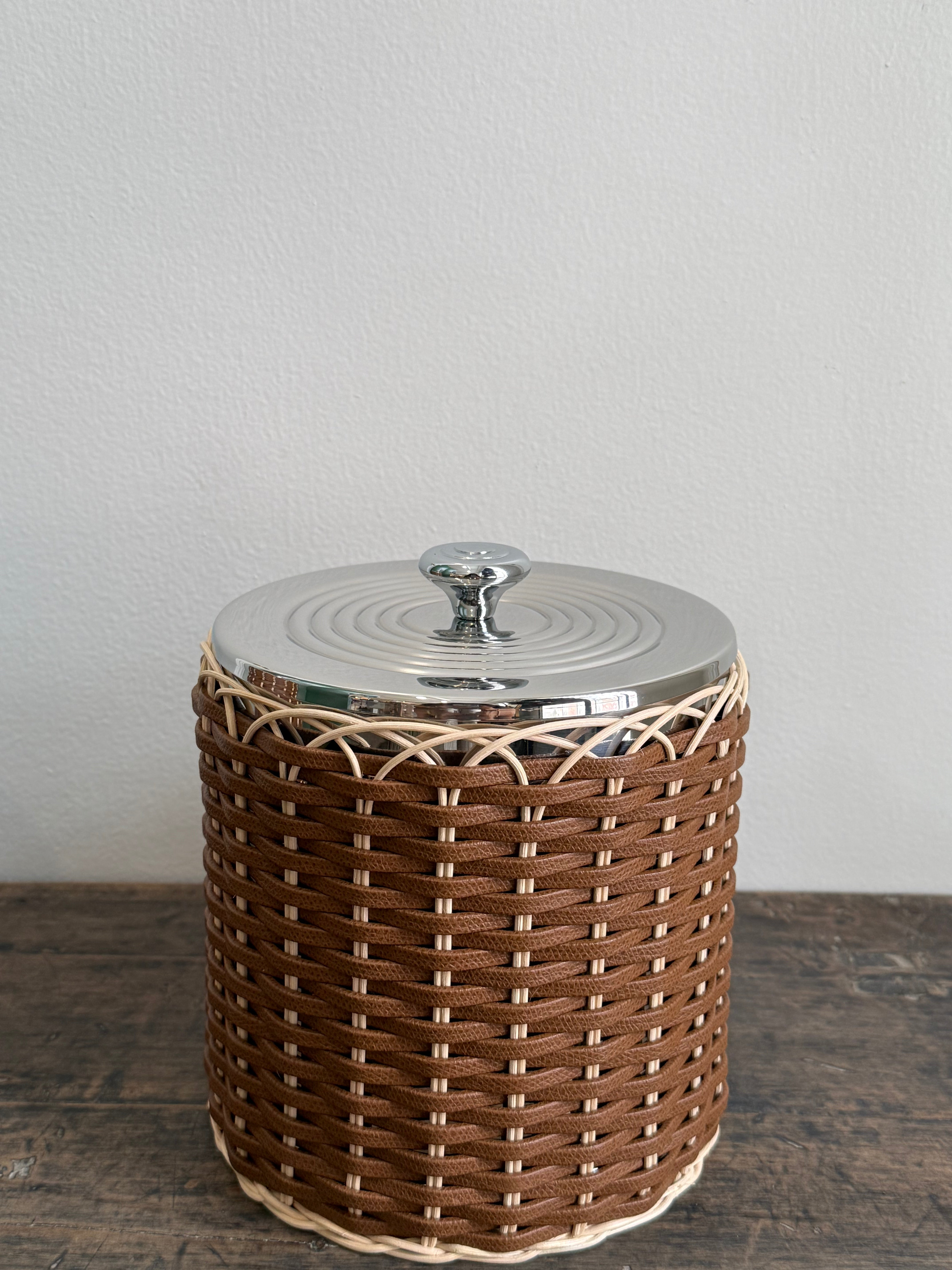 MENTON LEATHER & RATTAN ICE BUCKET SMALL
