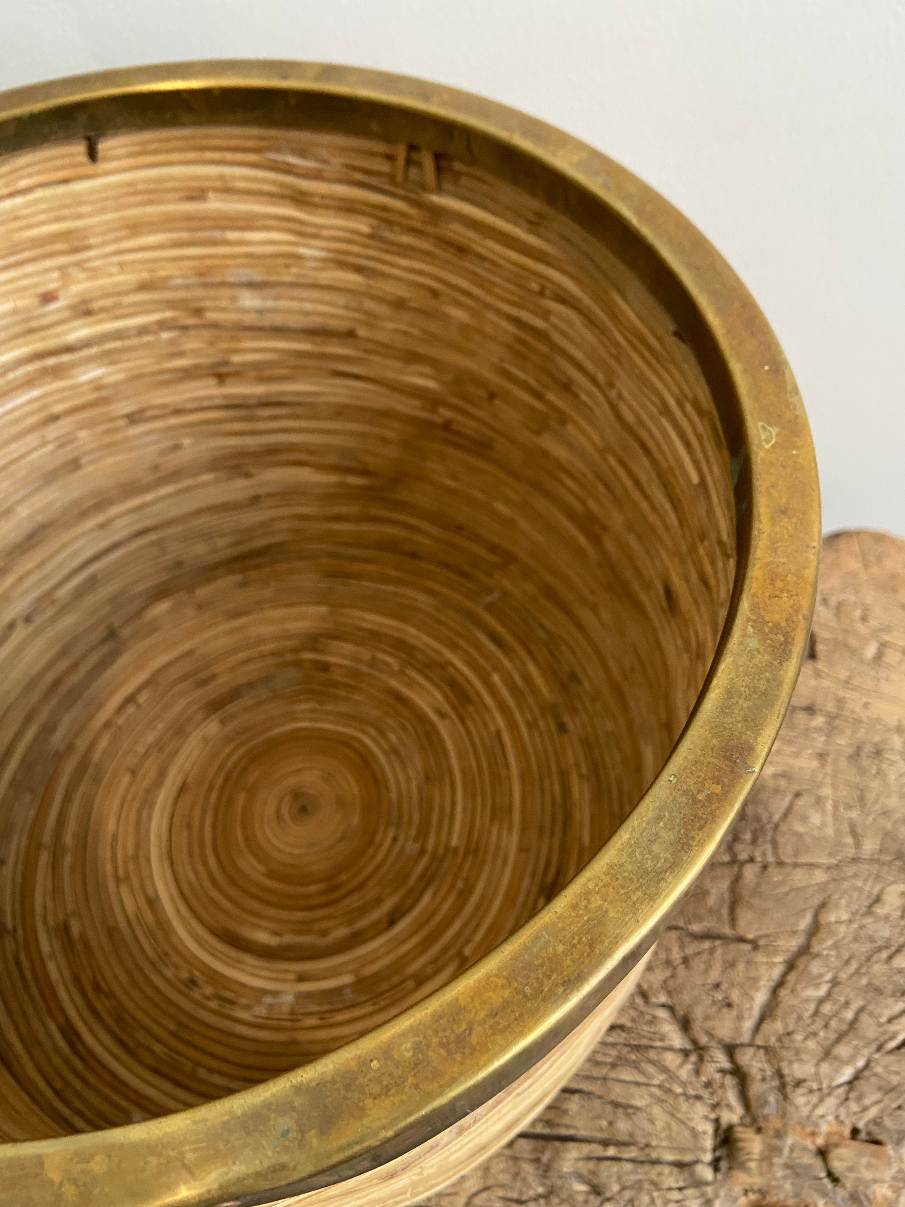 MIdcentury Vintage Italian Bamboo and Brass Large Basket