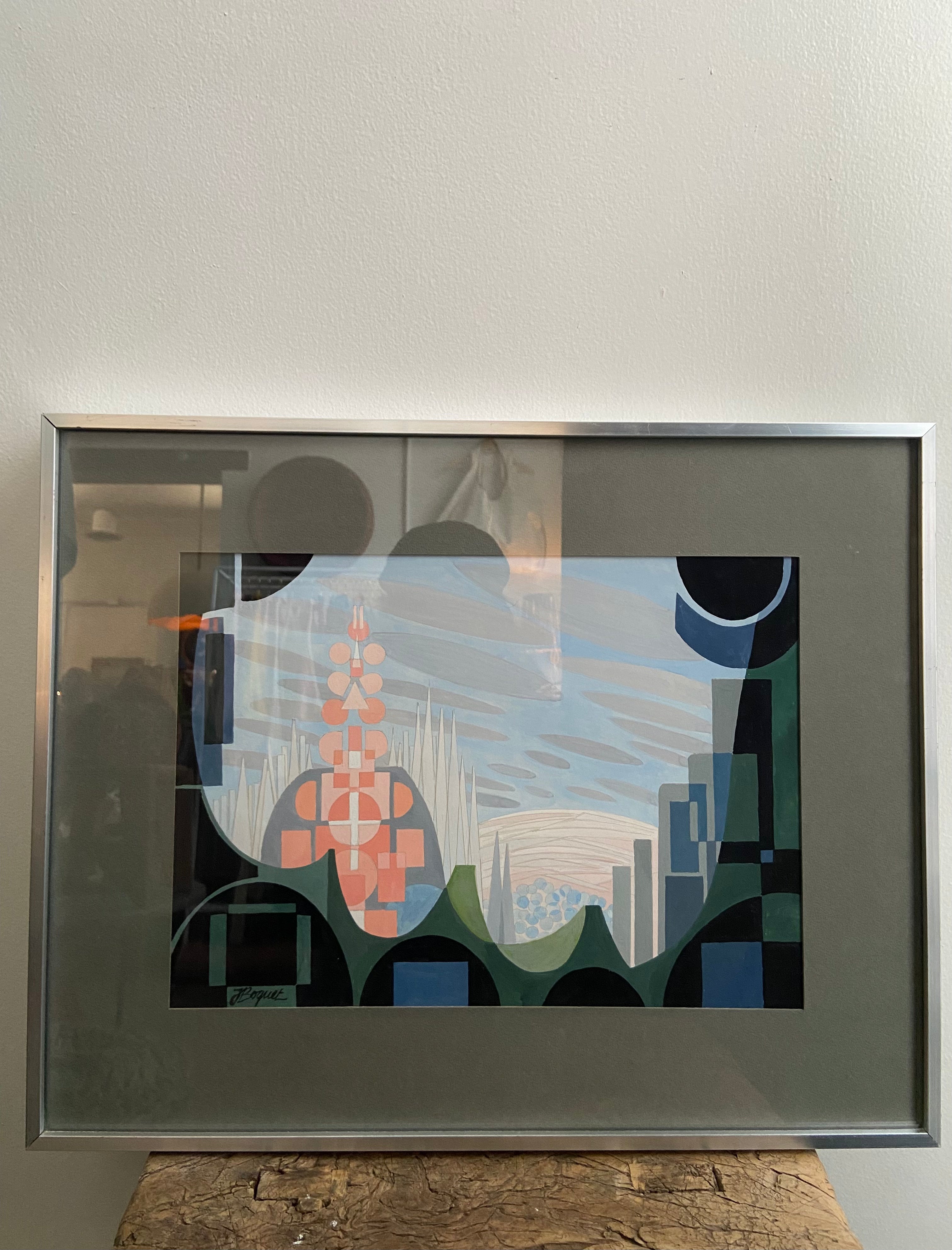 Framed Vintage Mid-Century Art by Jean Boquet