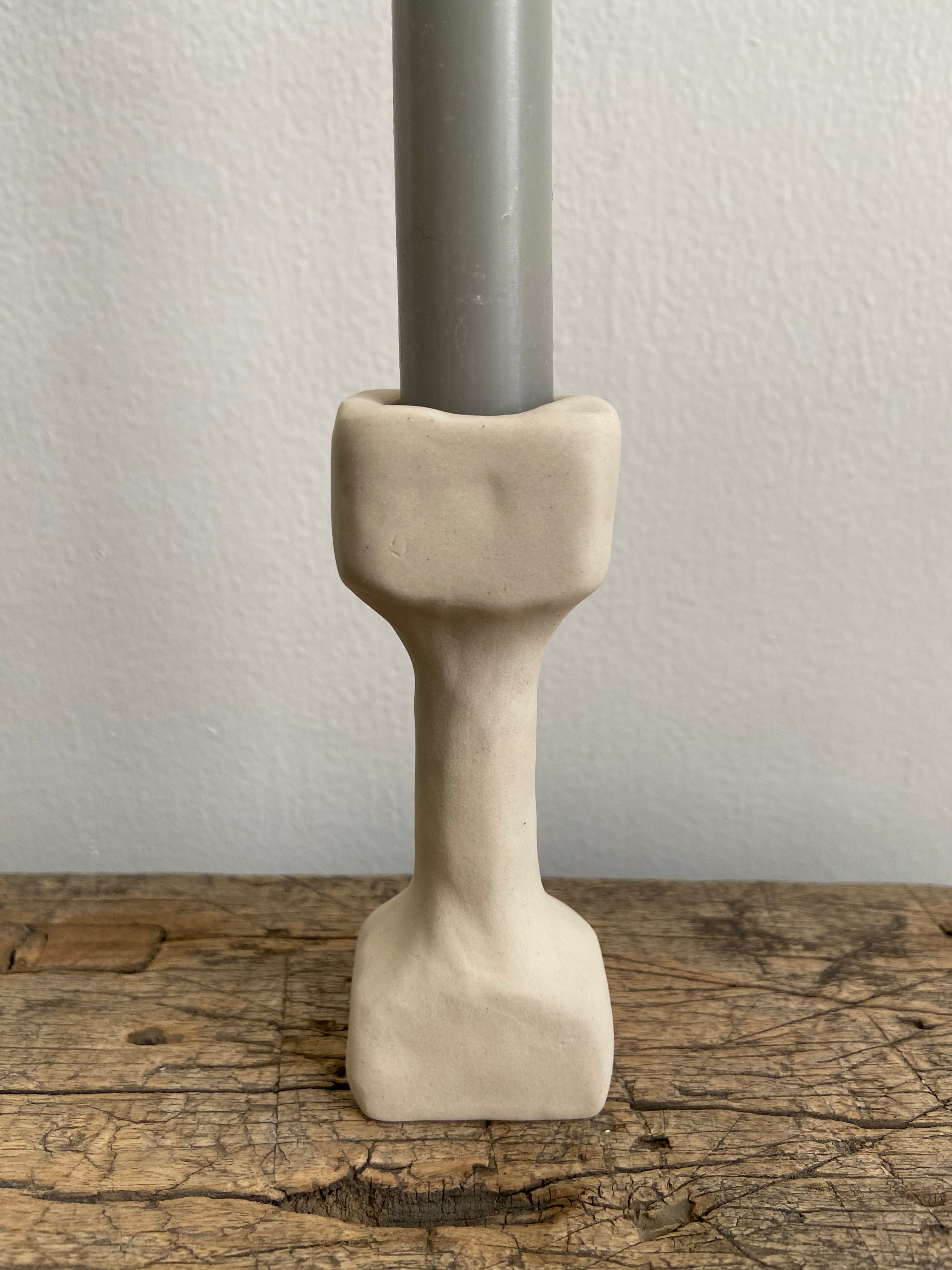 Simple Natural White Ceramic Candleholder, Small