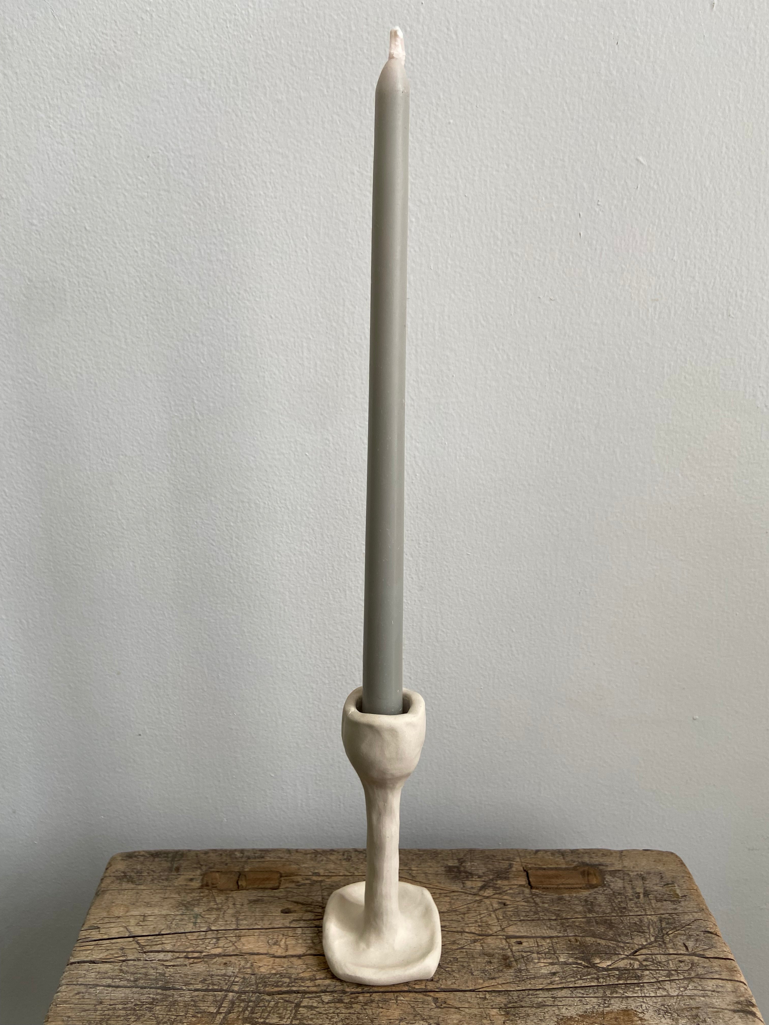 Simple Natural White Ceramic Candleholder, Medium