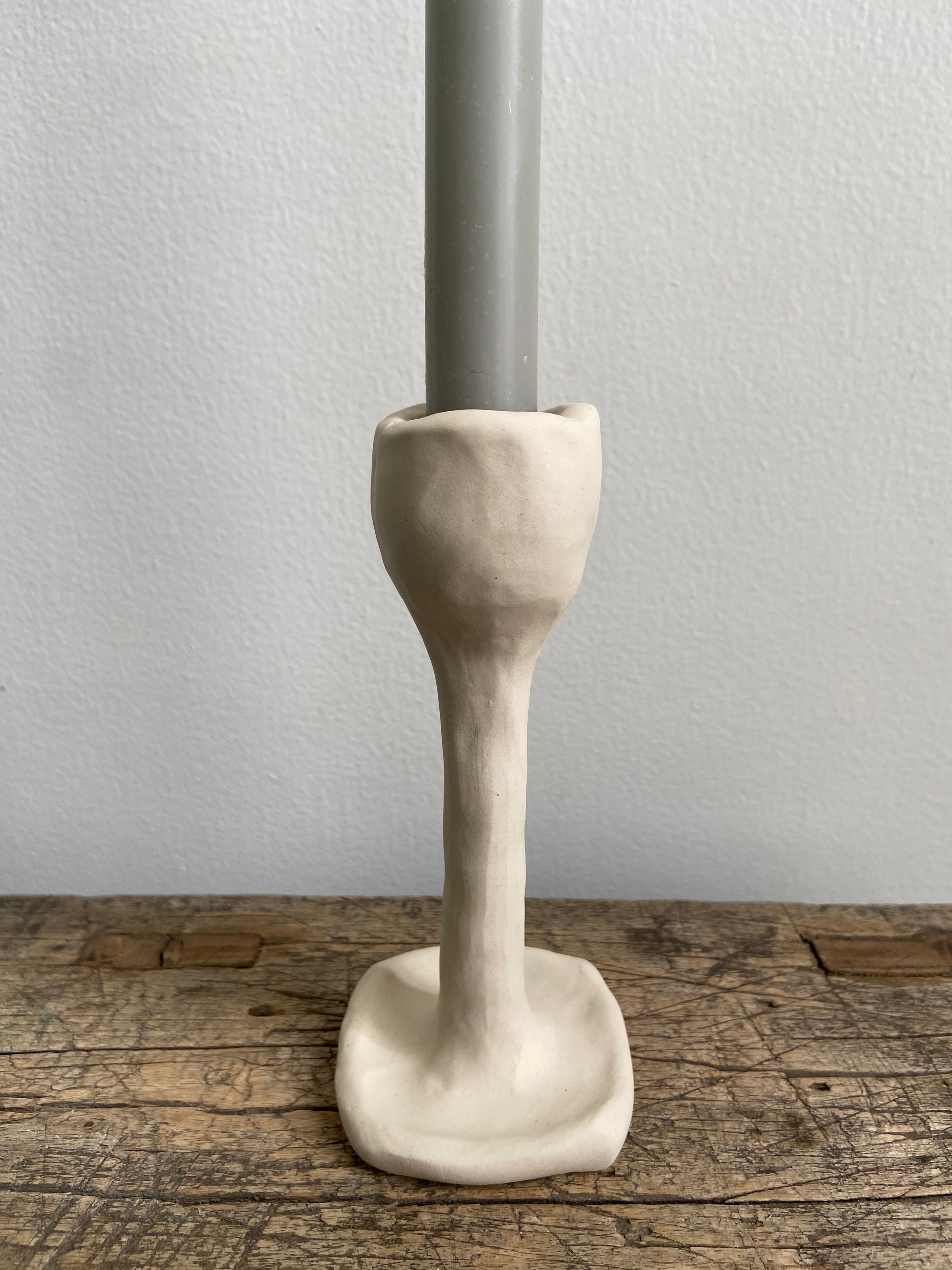 Simple Natural White Ceramic Candleholder, Medium