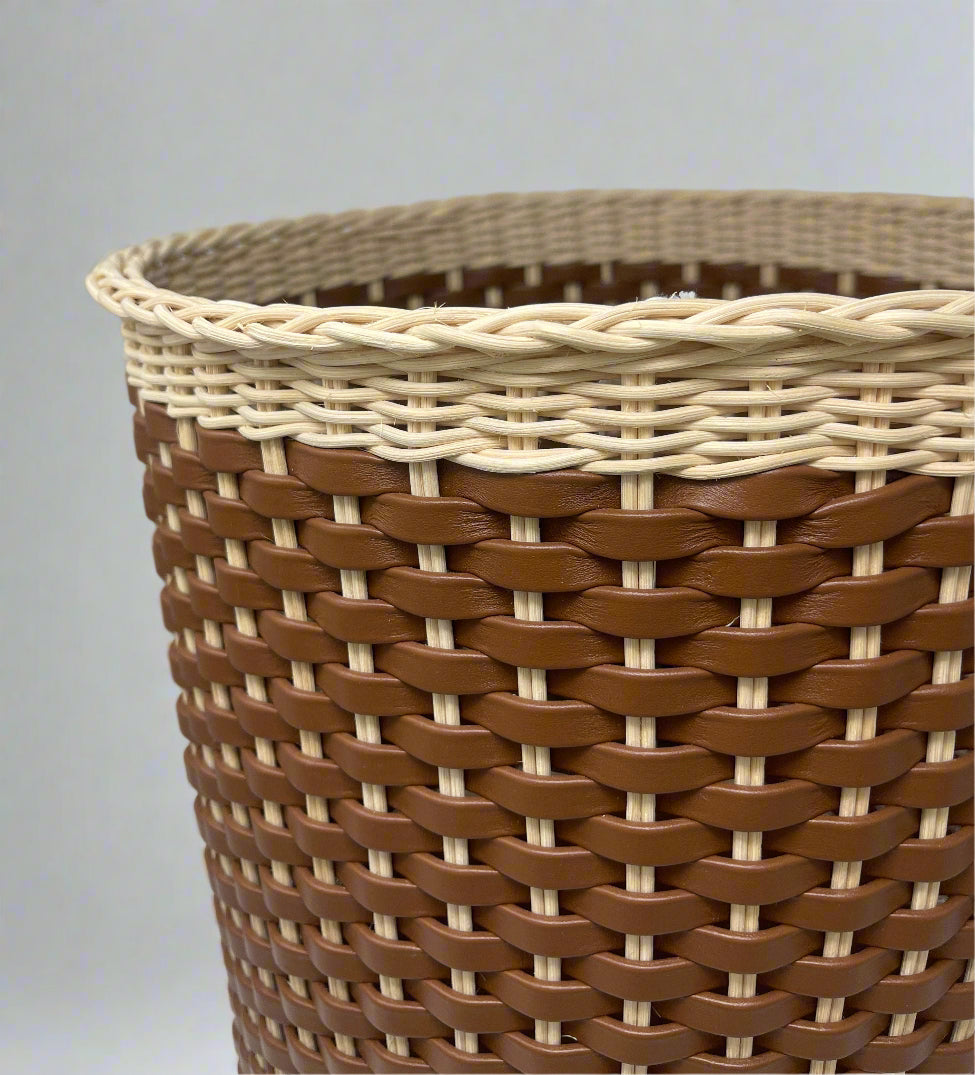 Monet Leather & Rattan Storage Basket