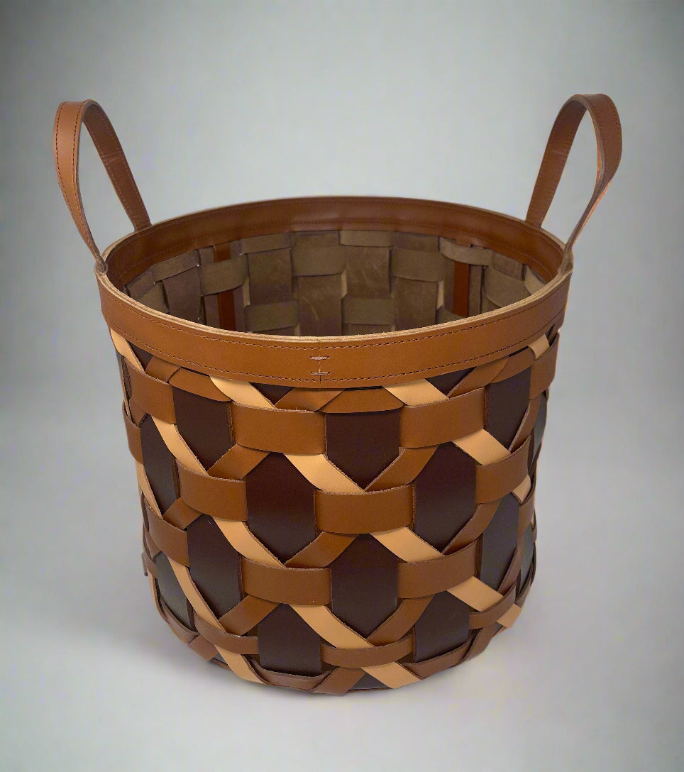 Palu Storage Basket Low, Saddle Leather - Cognac, Brown, Natural