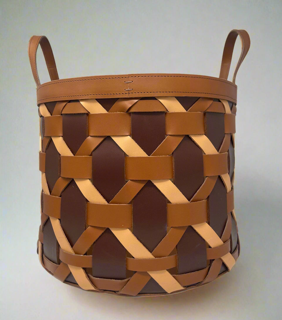 Palu Storage Basket Low, Saddle Leather - Cognac, Brown, Natural