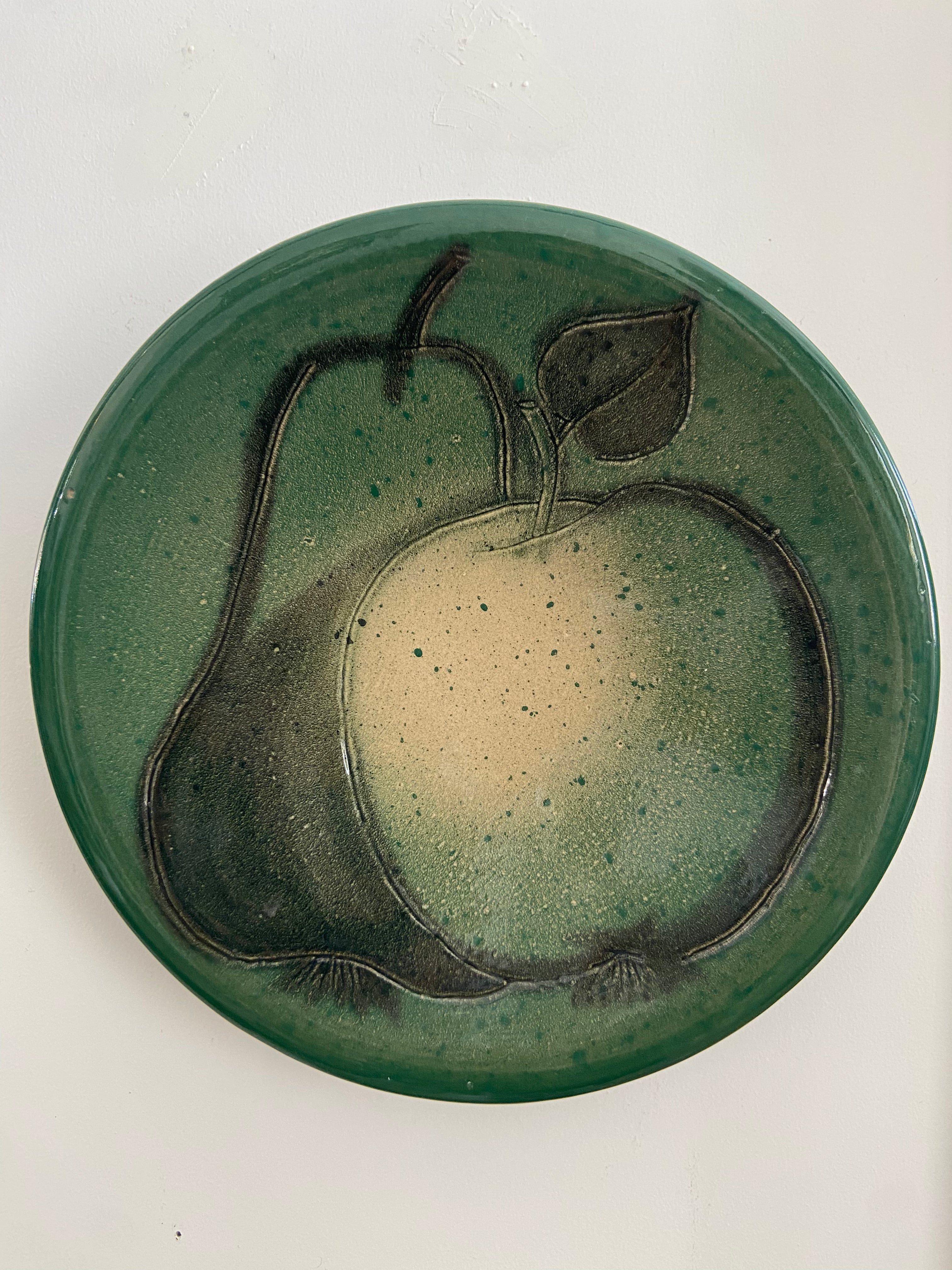 Vintage French Ceramic Green Apple Plate 12"dia.