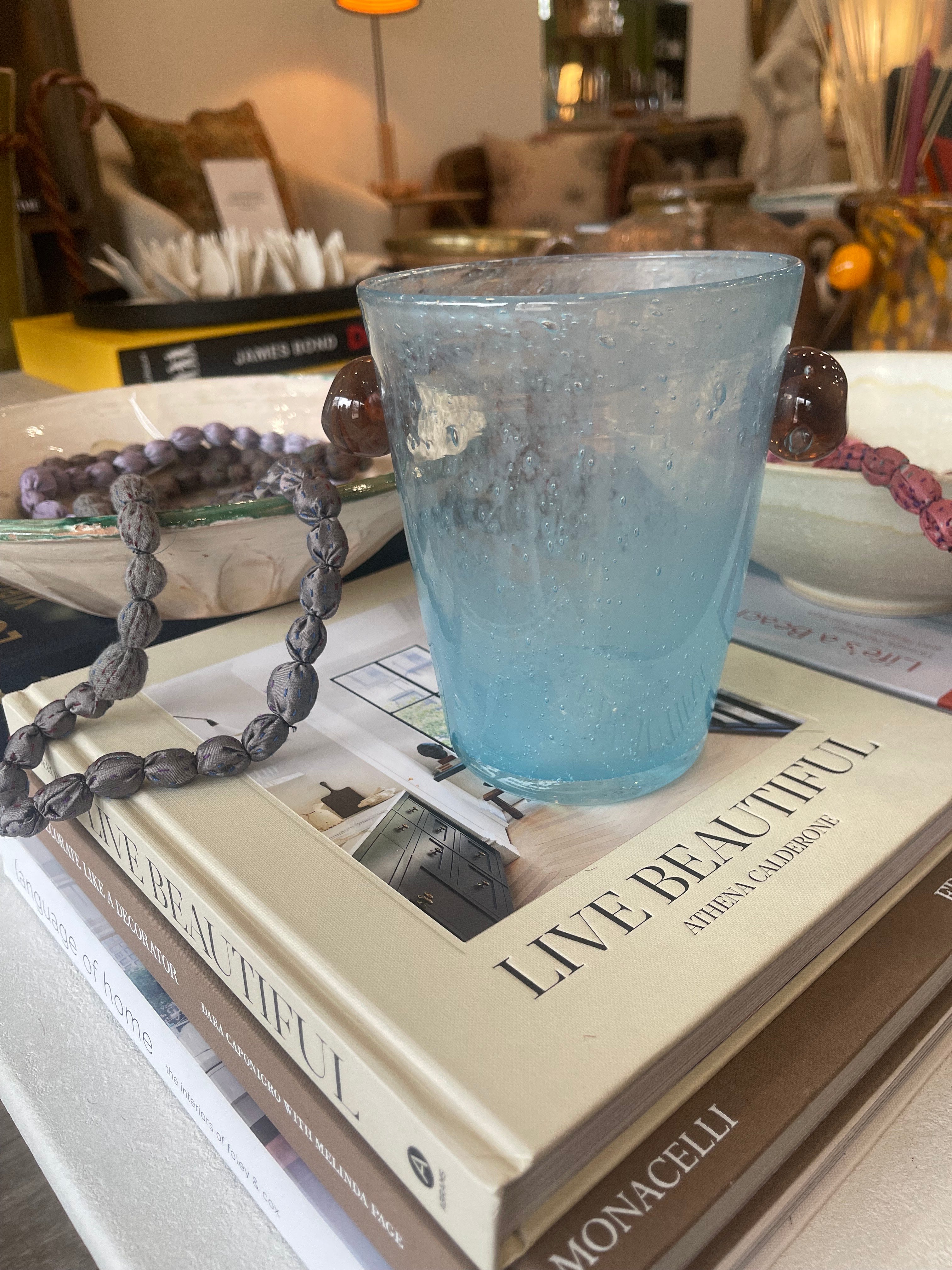 Peony Small Bubble Glass Vase, Sky Blue + Brown