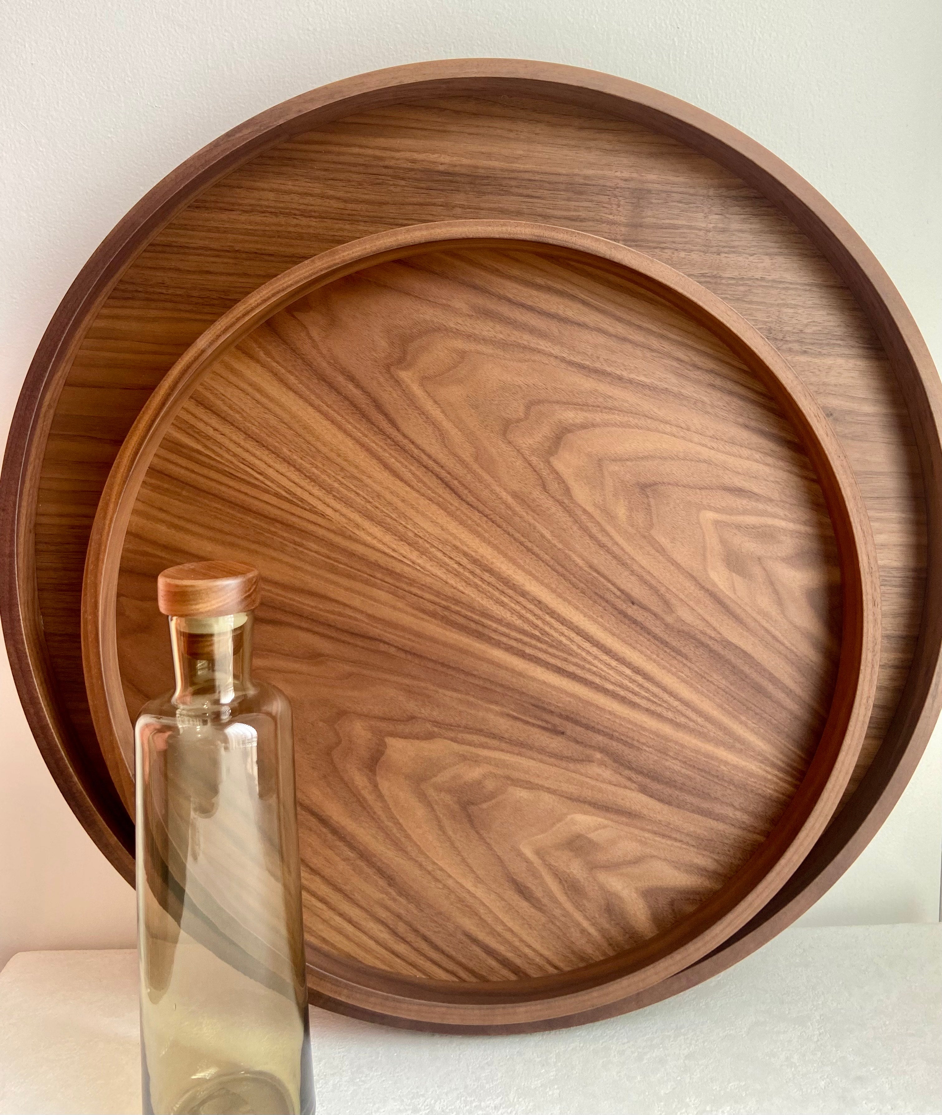 Dama Leather & Walnut Wood Round Tray Large