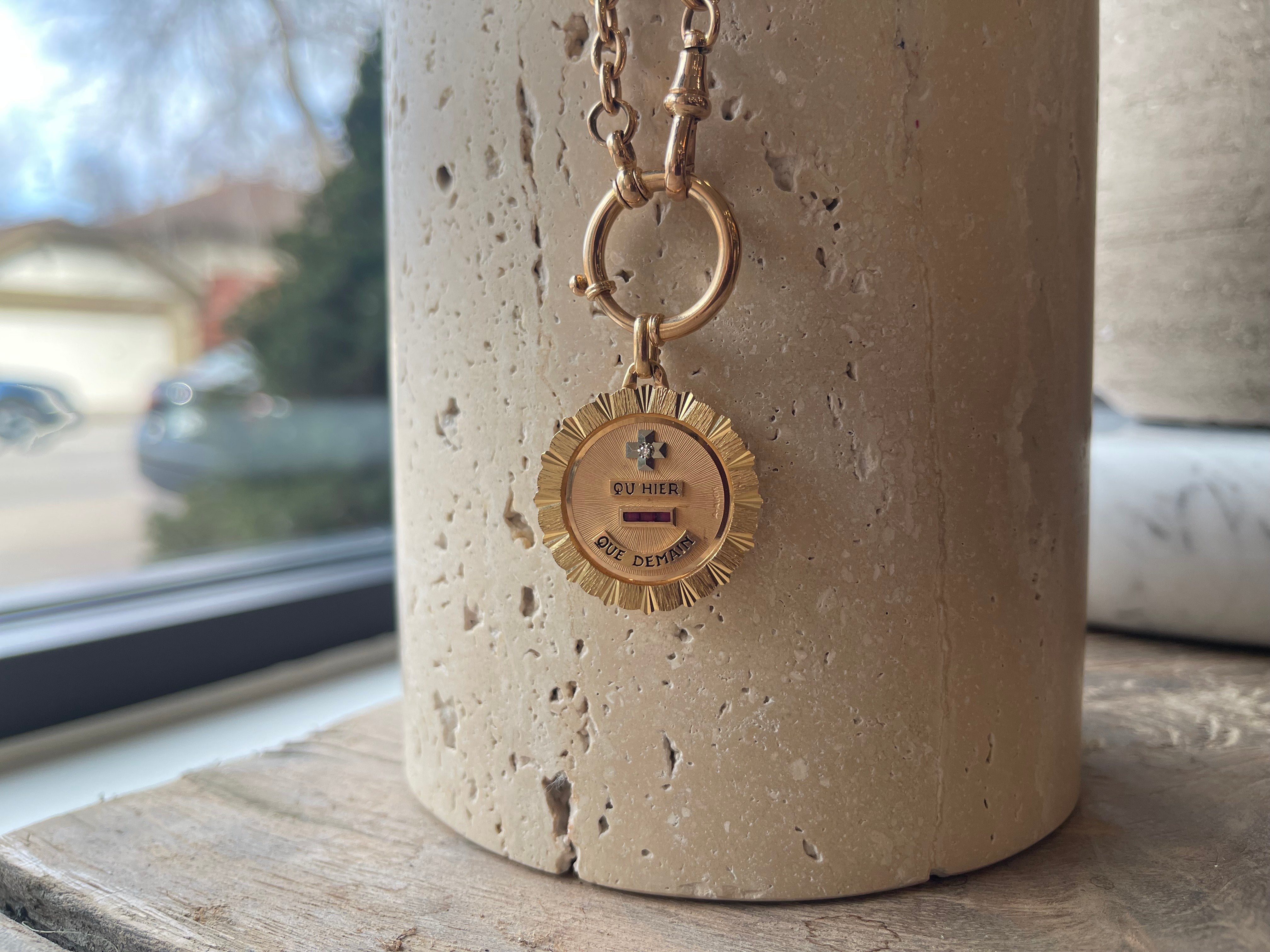 Original Lg. French Antique Love Medallion with Pleated Border, Lyon, France Circa 1907