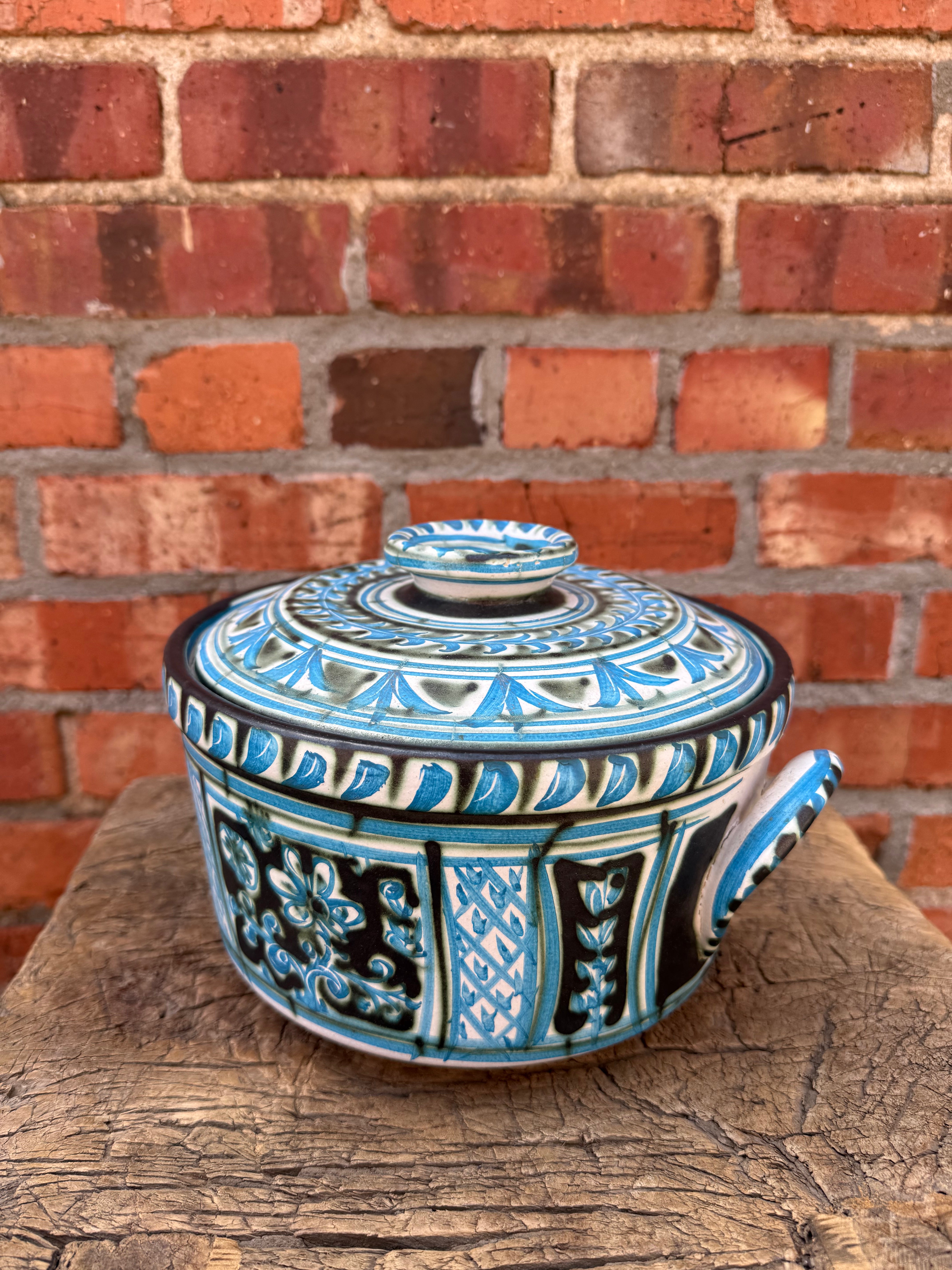 Vintage French Quimper Pot with Lid