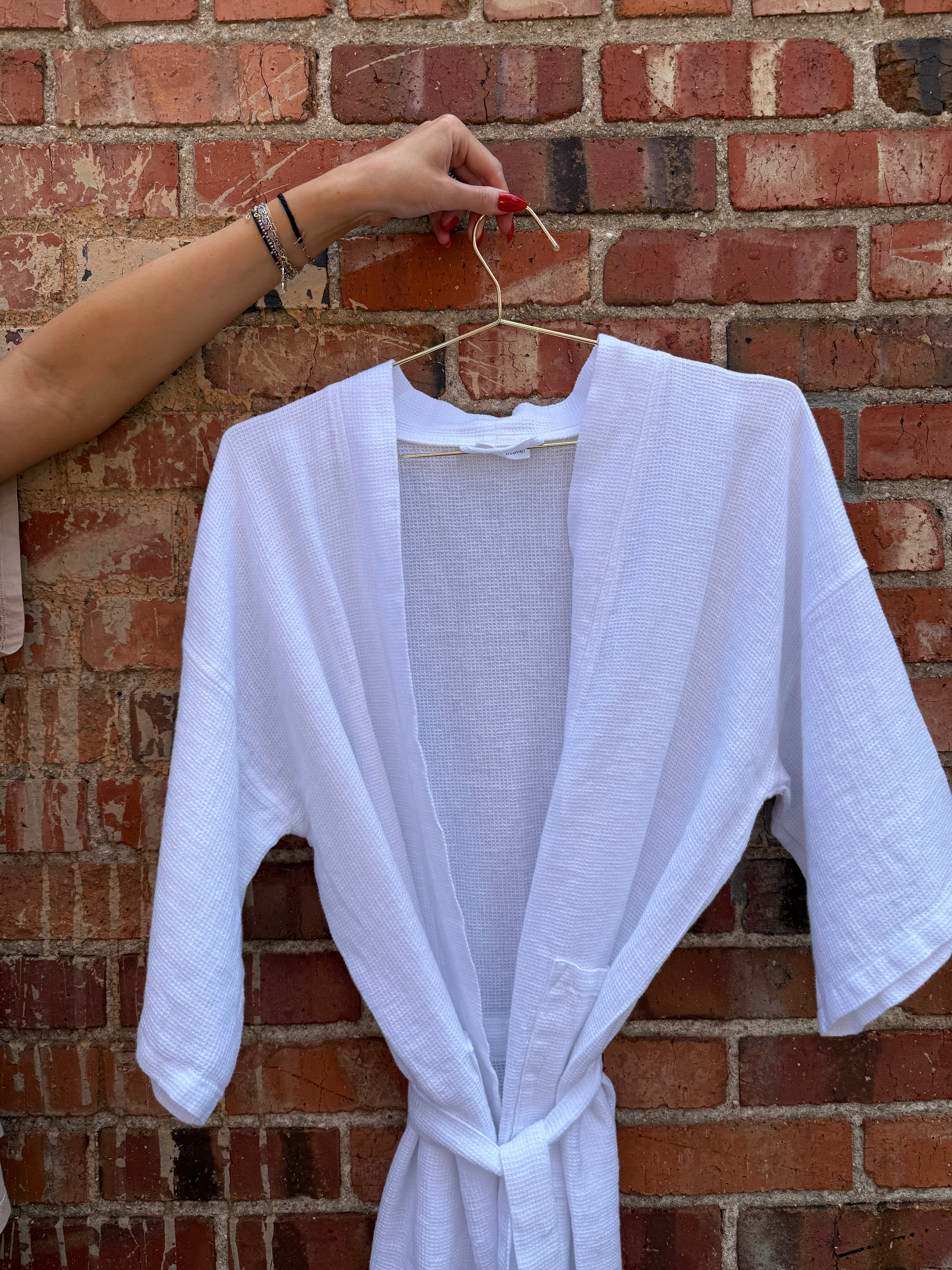 100% Washed Linen Waffle Texture Kimono Robe - OS