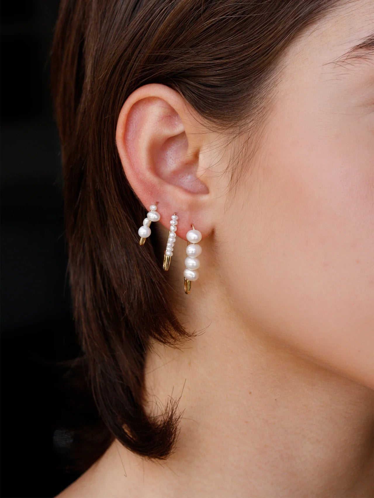 Loren Stewart Single Friendship Seed Pearl Safety Pin Earring 14kt. YG
