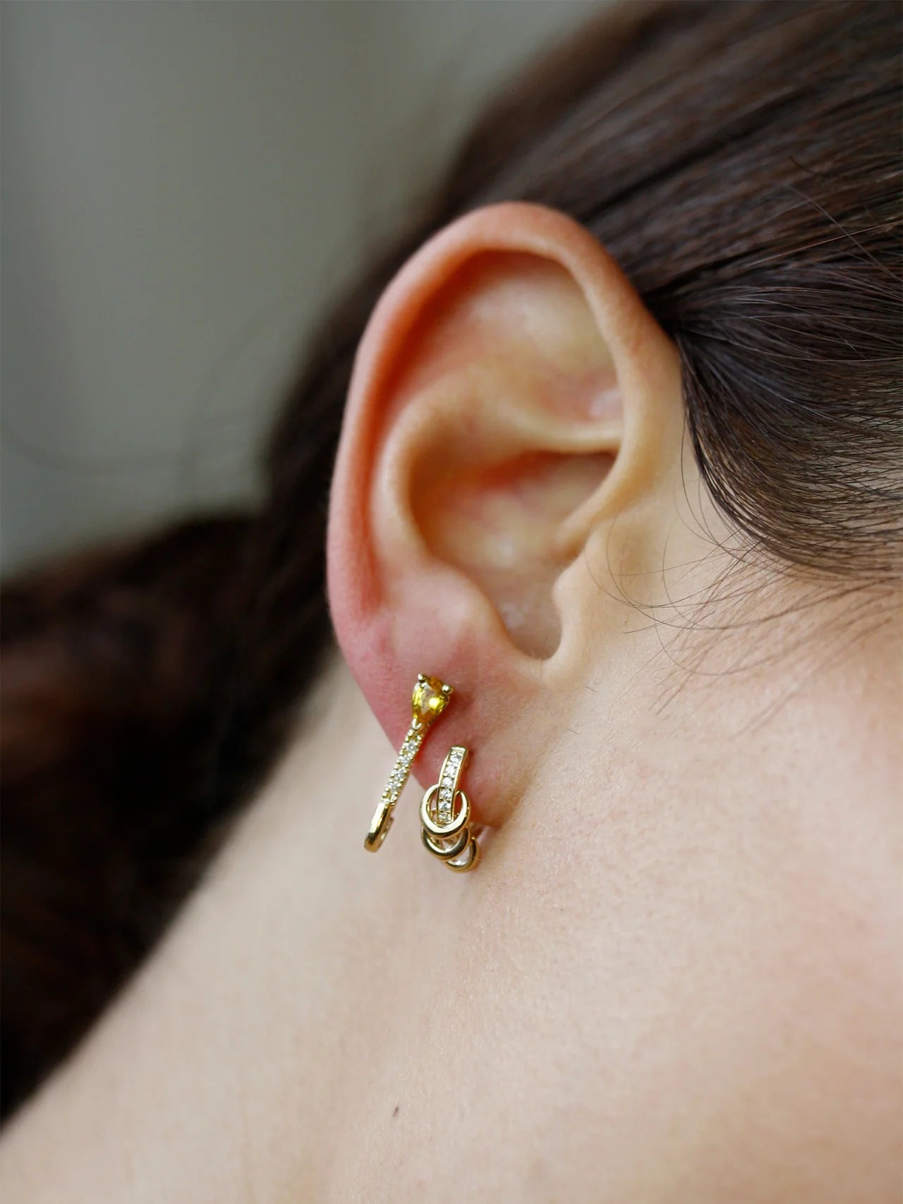 Loren Stewart Single Mini Gem + Diamonds Safety Pin Earring 14kt. YG