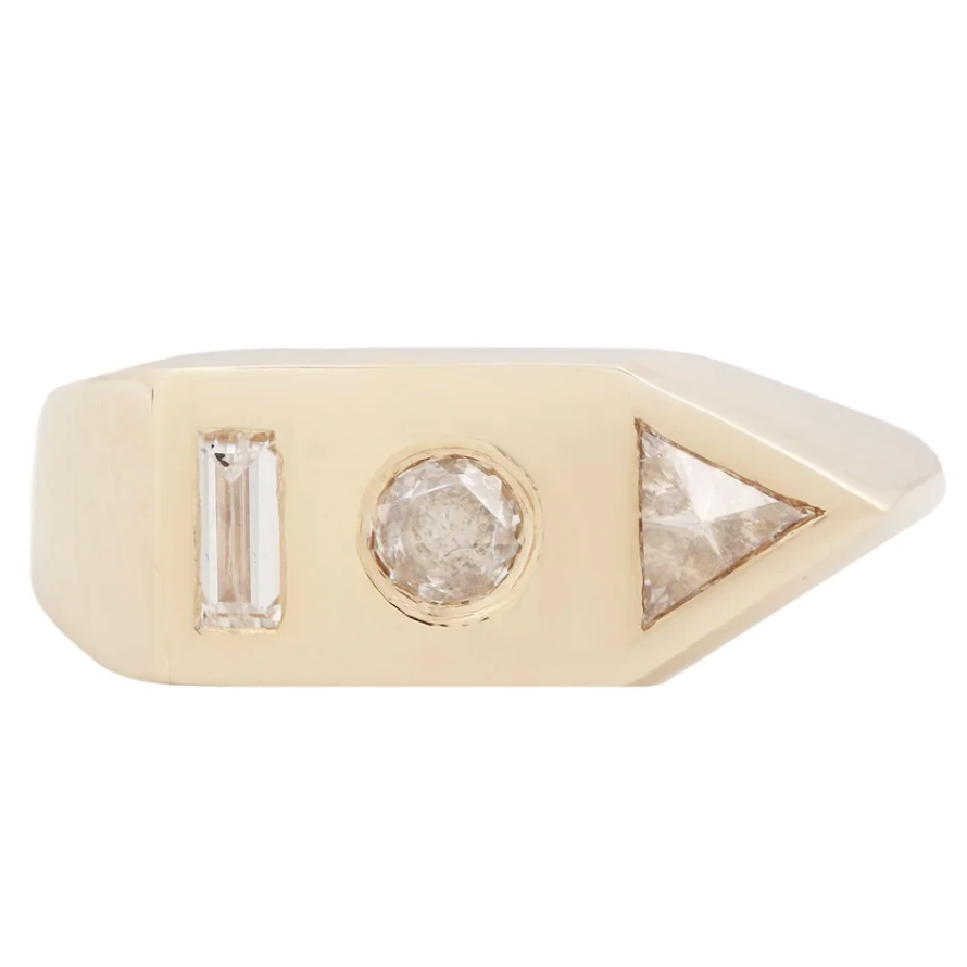Adeline Jewelry White Diamond Bauhaus Ring, 14kt.Yellow Gold, Size 7