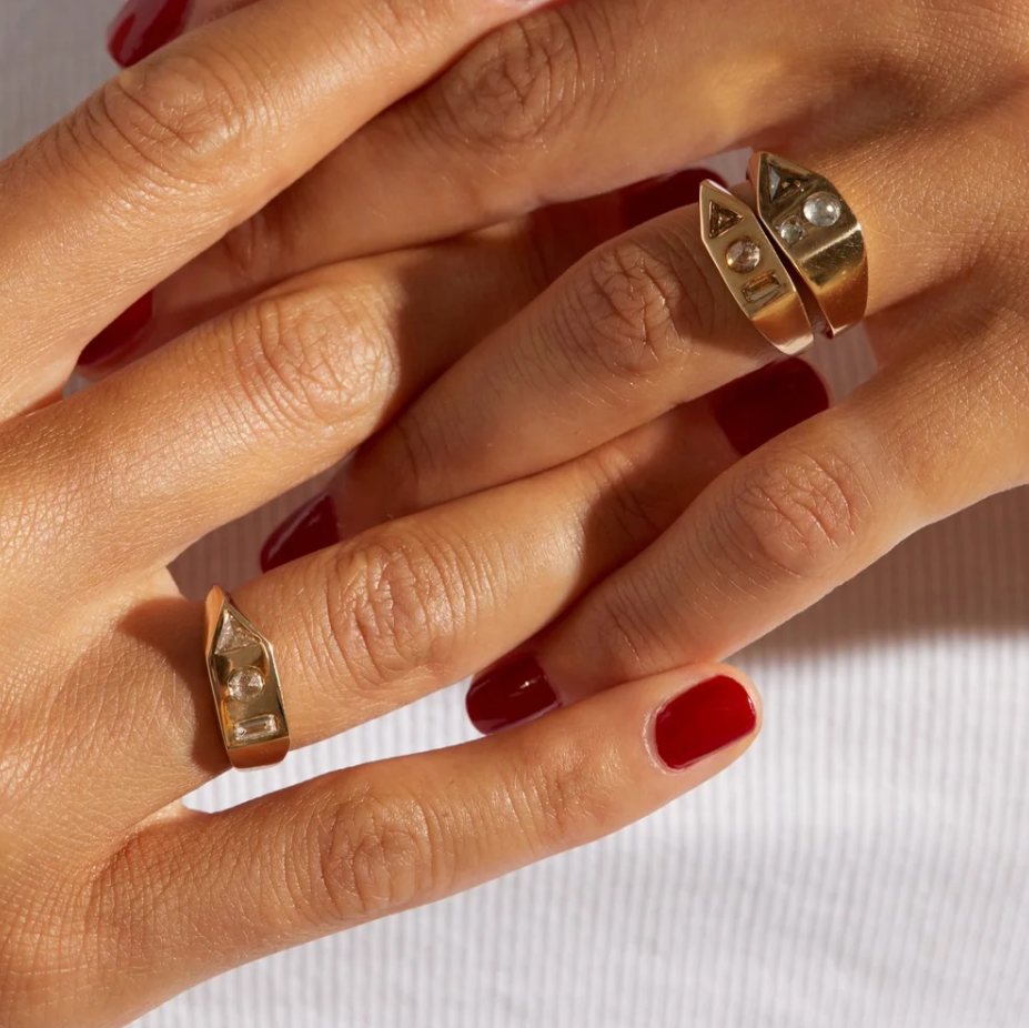 Adeline Jewelry White Diamond Bauhaus Ring, 14kt.Yellow Gold, Size 7