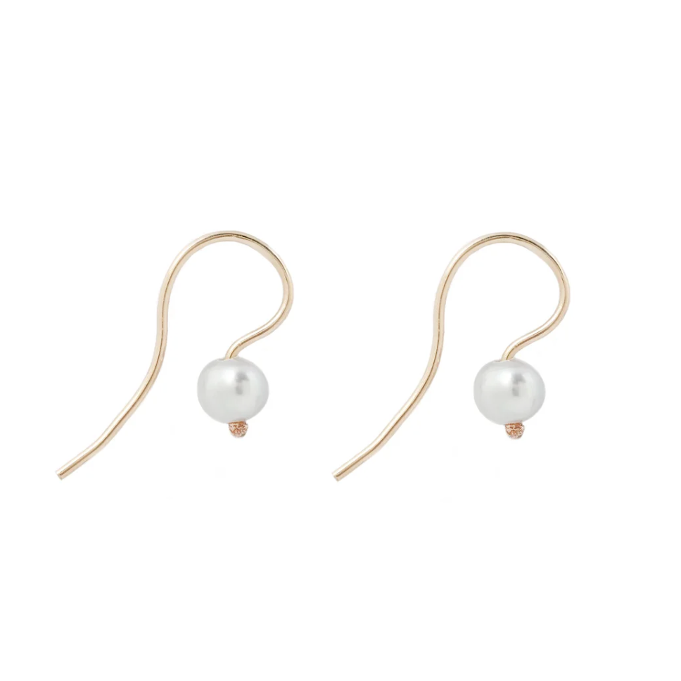 Adeline Jewelry Pair of Mini Droplet Earrings with White Pearls, 14kt. Yellow Gold