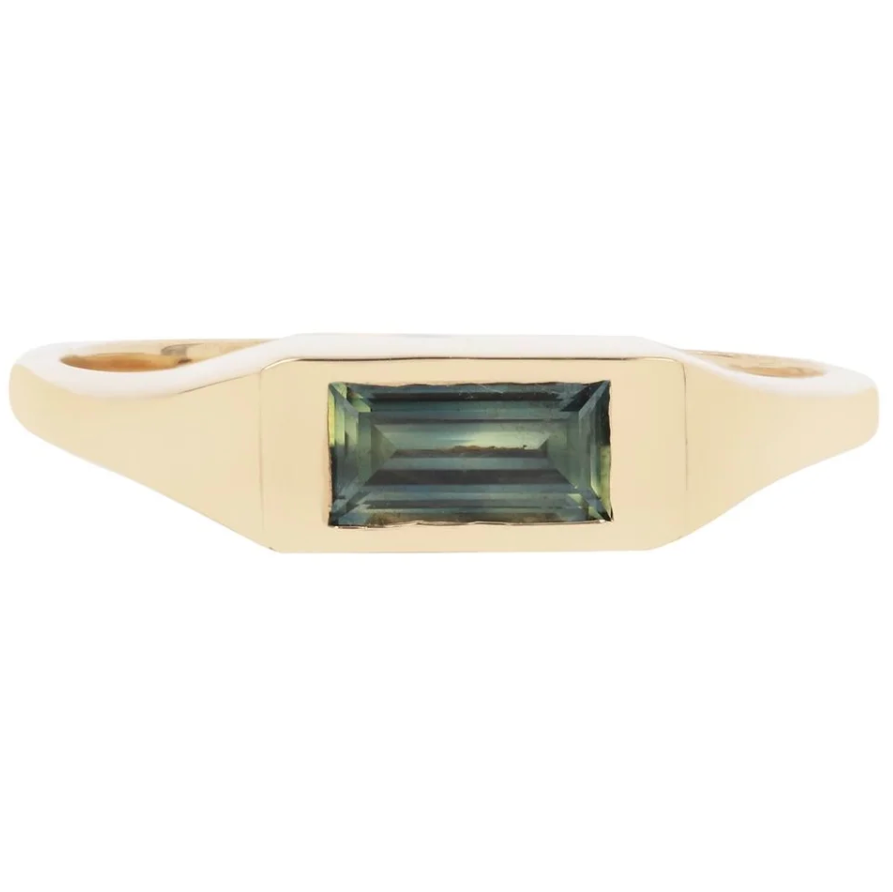 Adeline Jewelry Baguette Signet Ring Bicolor Sapphire, 14kt. Yellow Gold, Size 7
