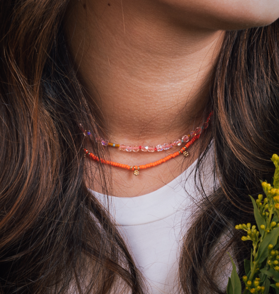 Camélia Necklace, Miyuki Beads and Gold Flower Charms