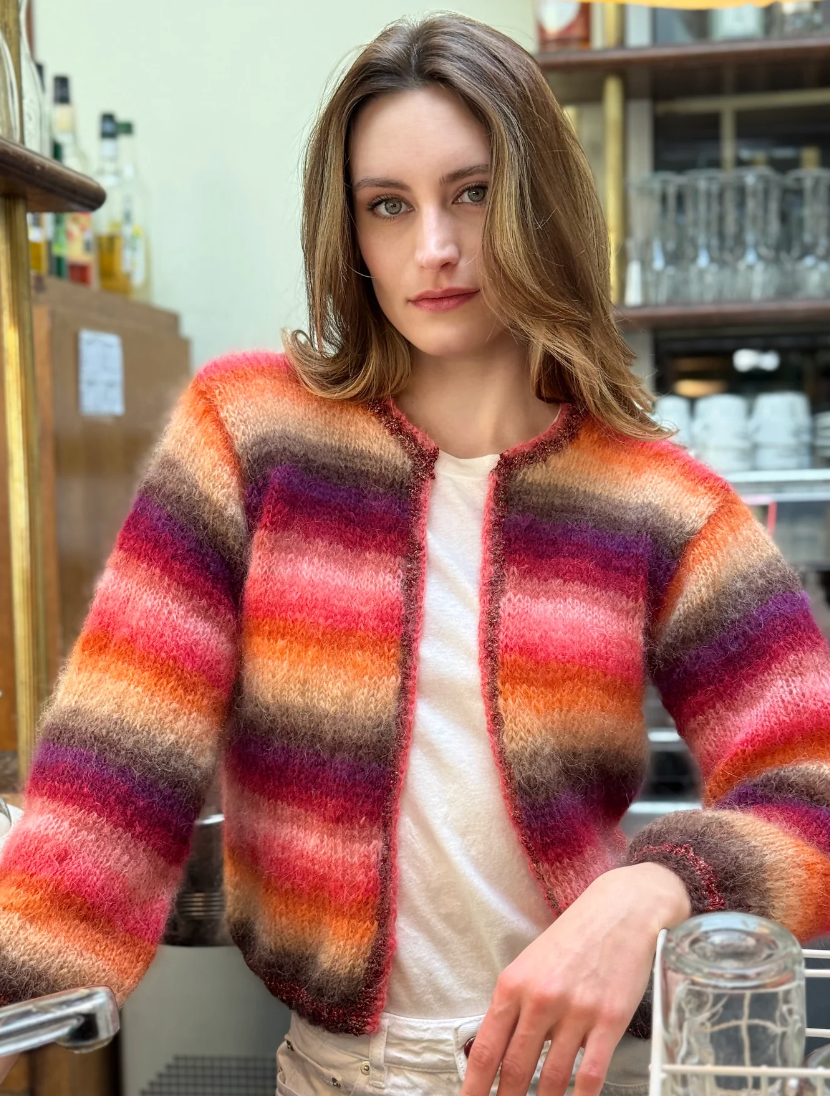 Rose Carmine Warms Rainbow Stripes Mini Cardigan, One Size