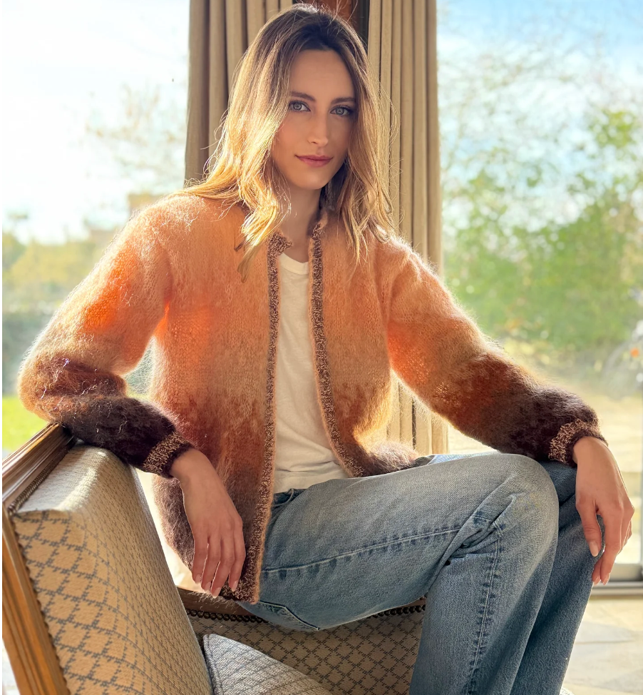 Rose Carmine Tie & Dye Cardigan Sweater, One Size