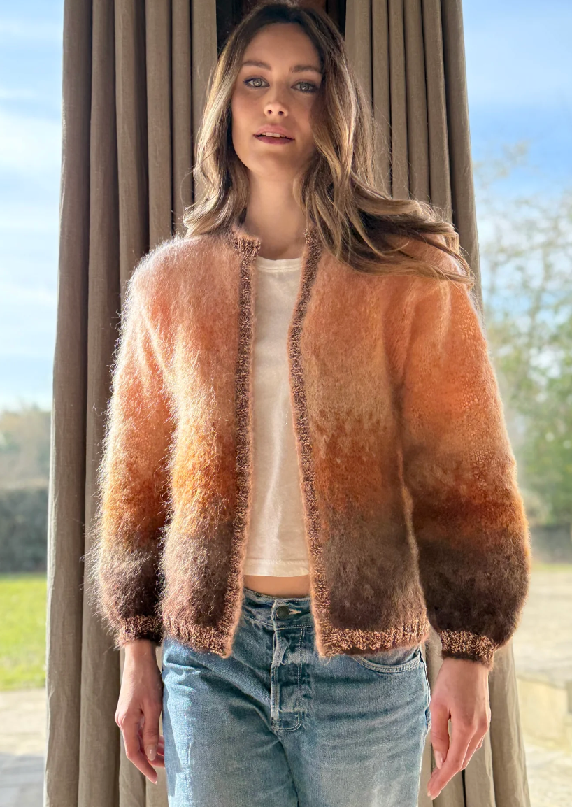 Rose Carmine Tie & Dye Cardigan Sweater, One Size
