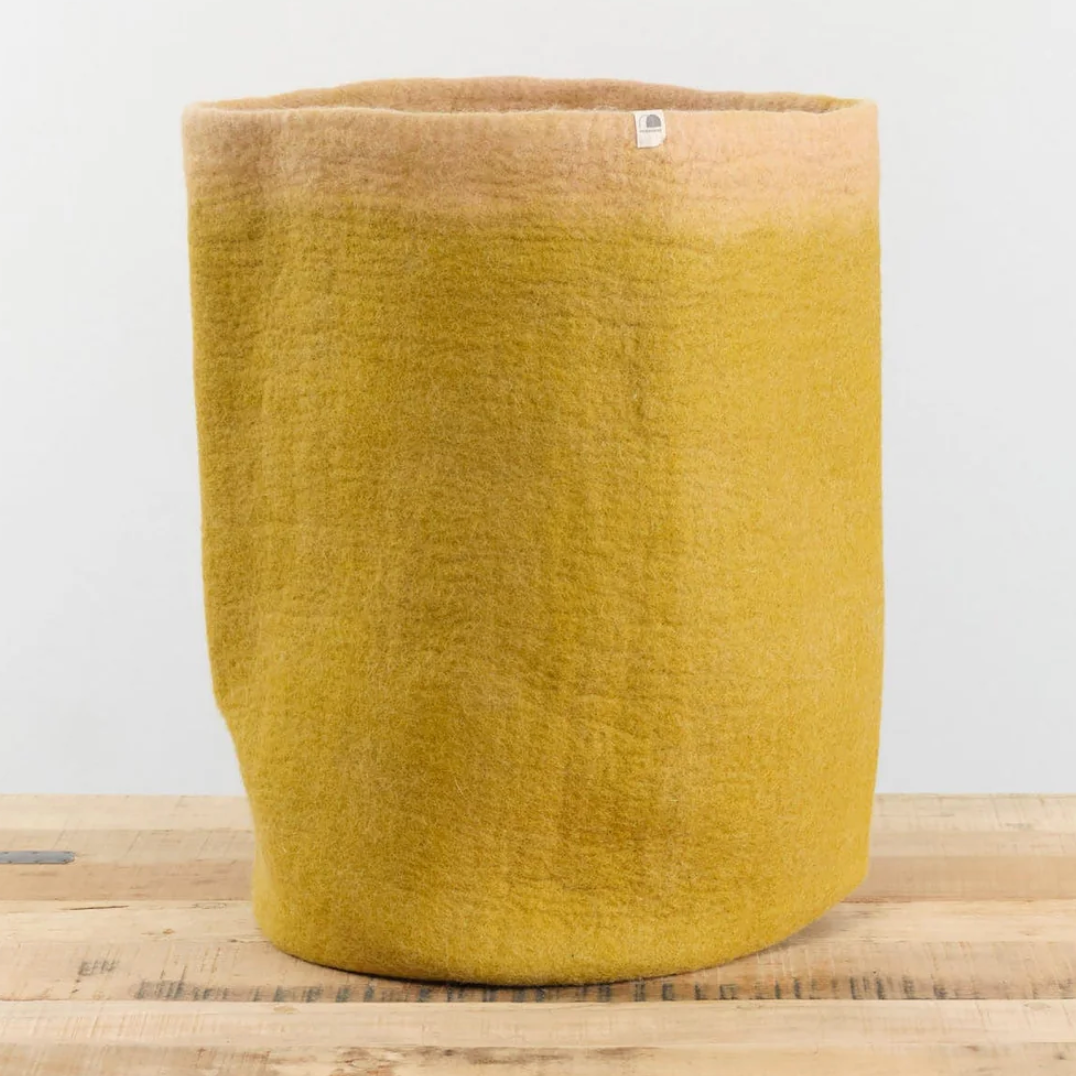 Two-Tone Felted Wool Round Storage Container Tall 18"h. x 12"dia.