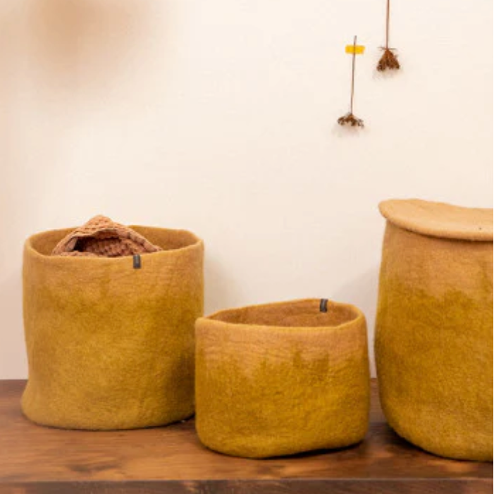 Two-Tone Felted Wool Round Storage Container M 13"dia. x 11"high