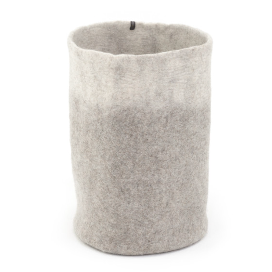 Two-Tone Felted Wool Round Storage Container Tall 18"h. x 12"dia.