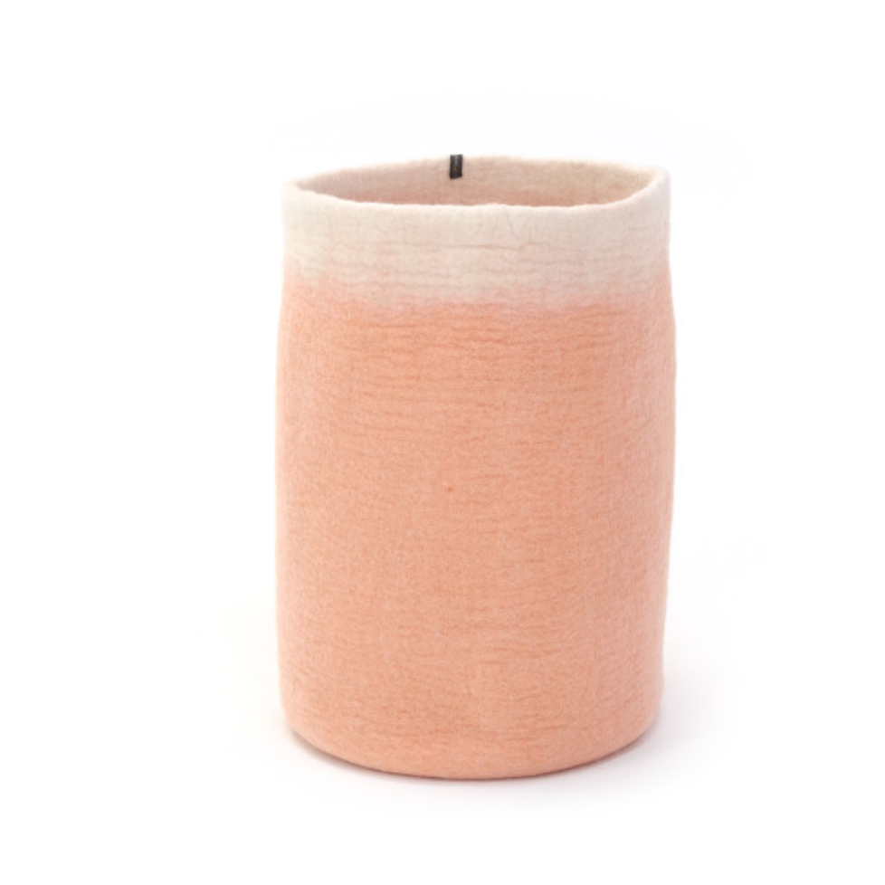 Two-Tone Felted Wool Round Storage Container Tall 18"h. x 12"dia.