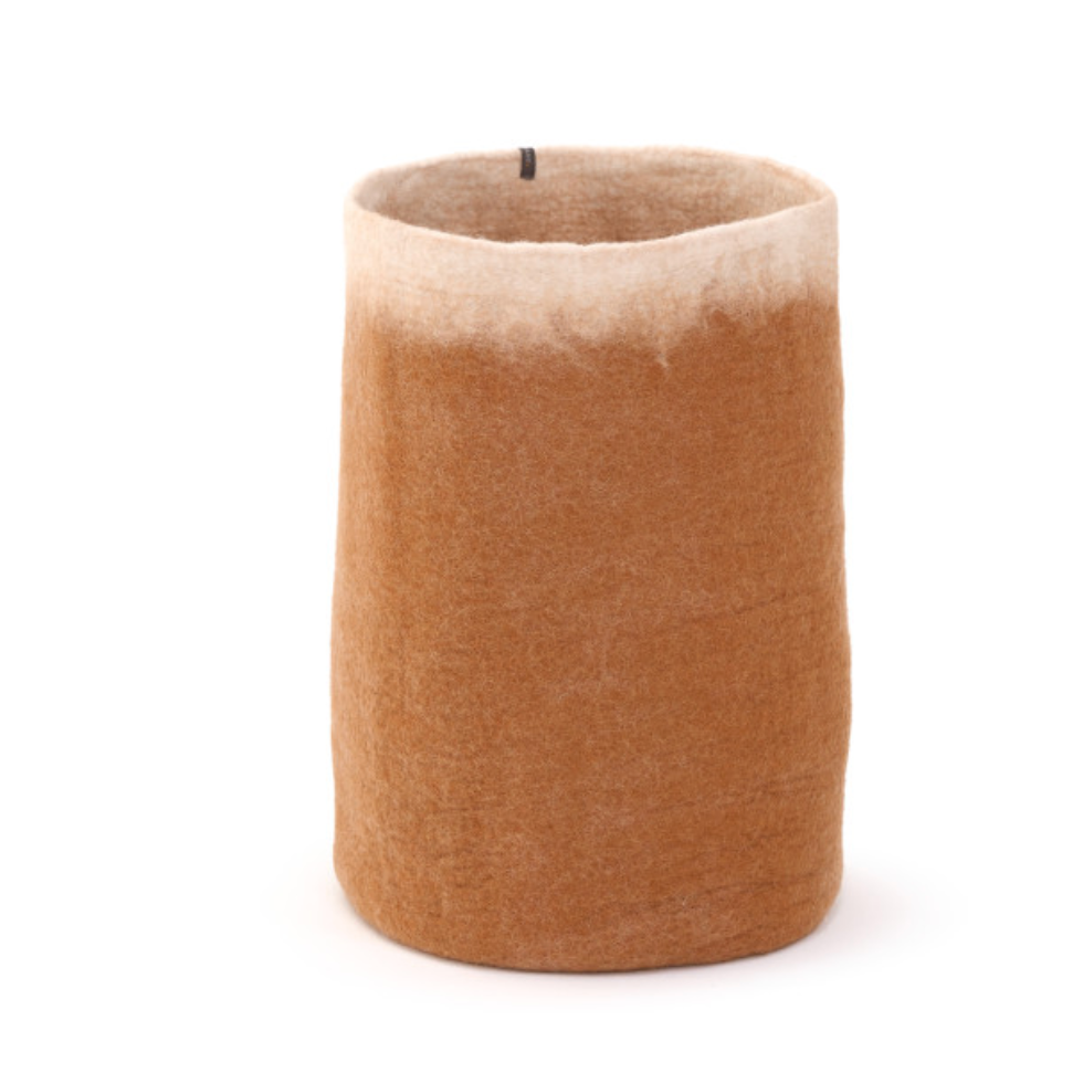 Two-Tone Felted Wool Round Storage Container Tall 18"h. x 12"dia.