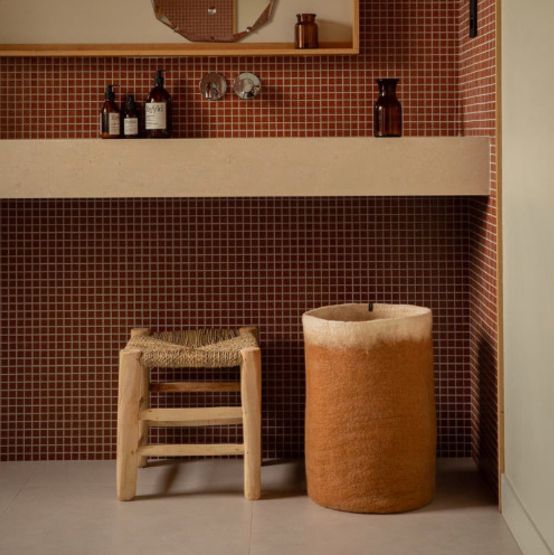 Two-Tone Felted Wool Round Storage Container Tall 18"h. x 12"dia.