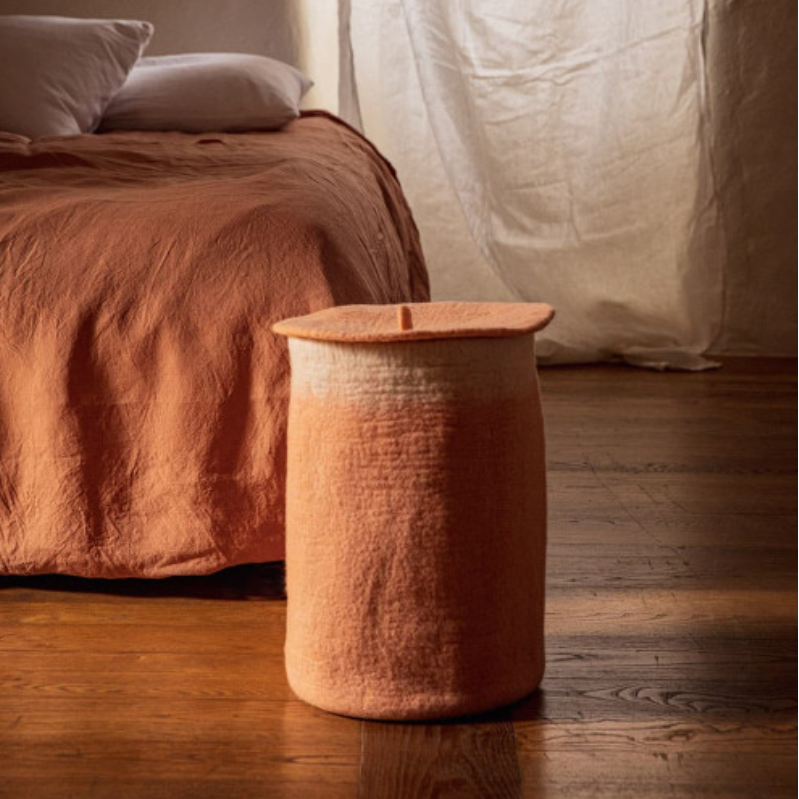 Two-Tone Felted Wool Round Storage Container Tall 18"h. x 12"dia.