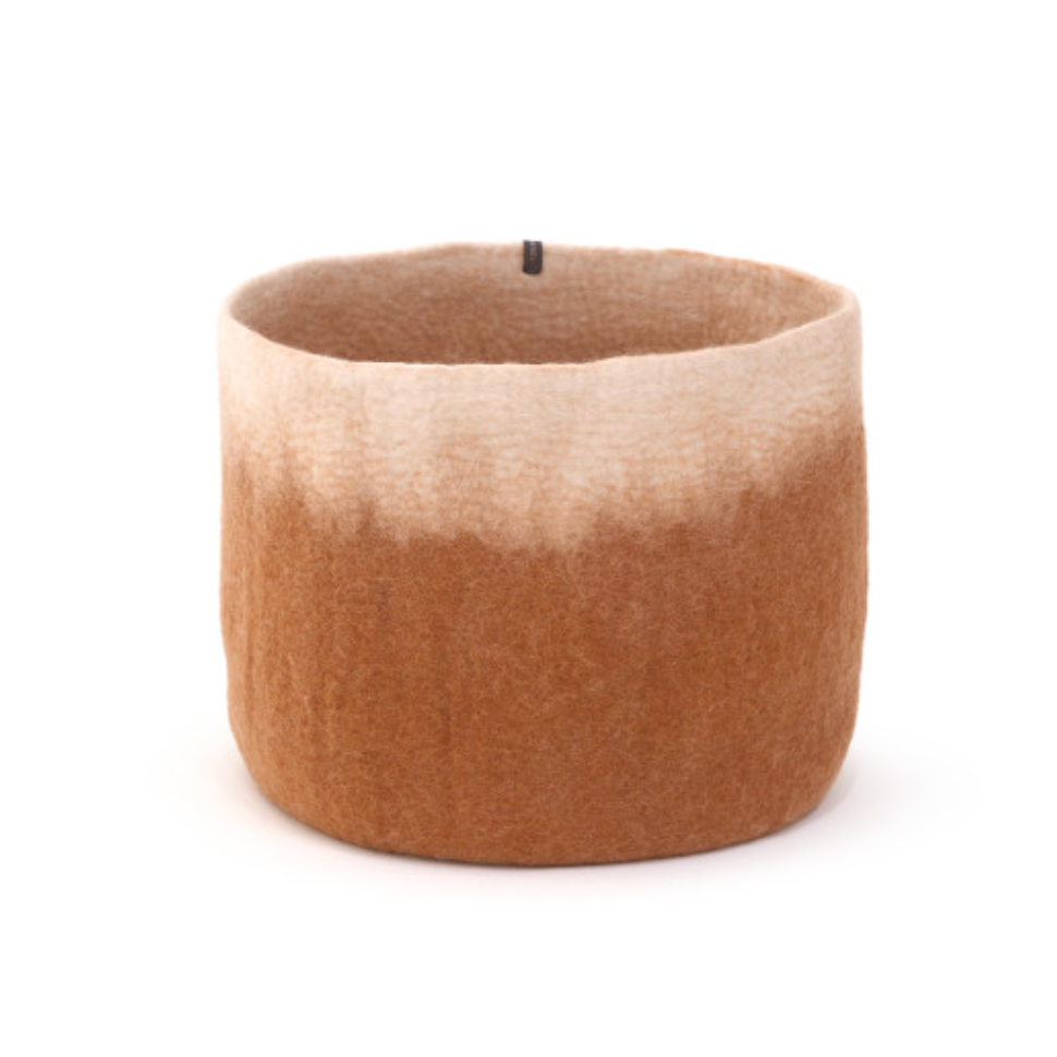 Two-Tone Felted Wool Round Storage Container M 13"dia. x 11"high