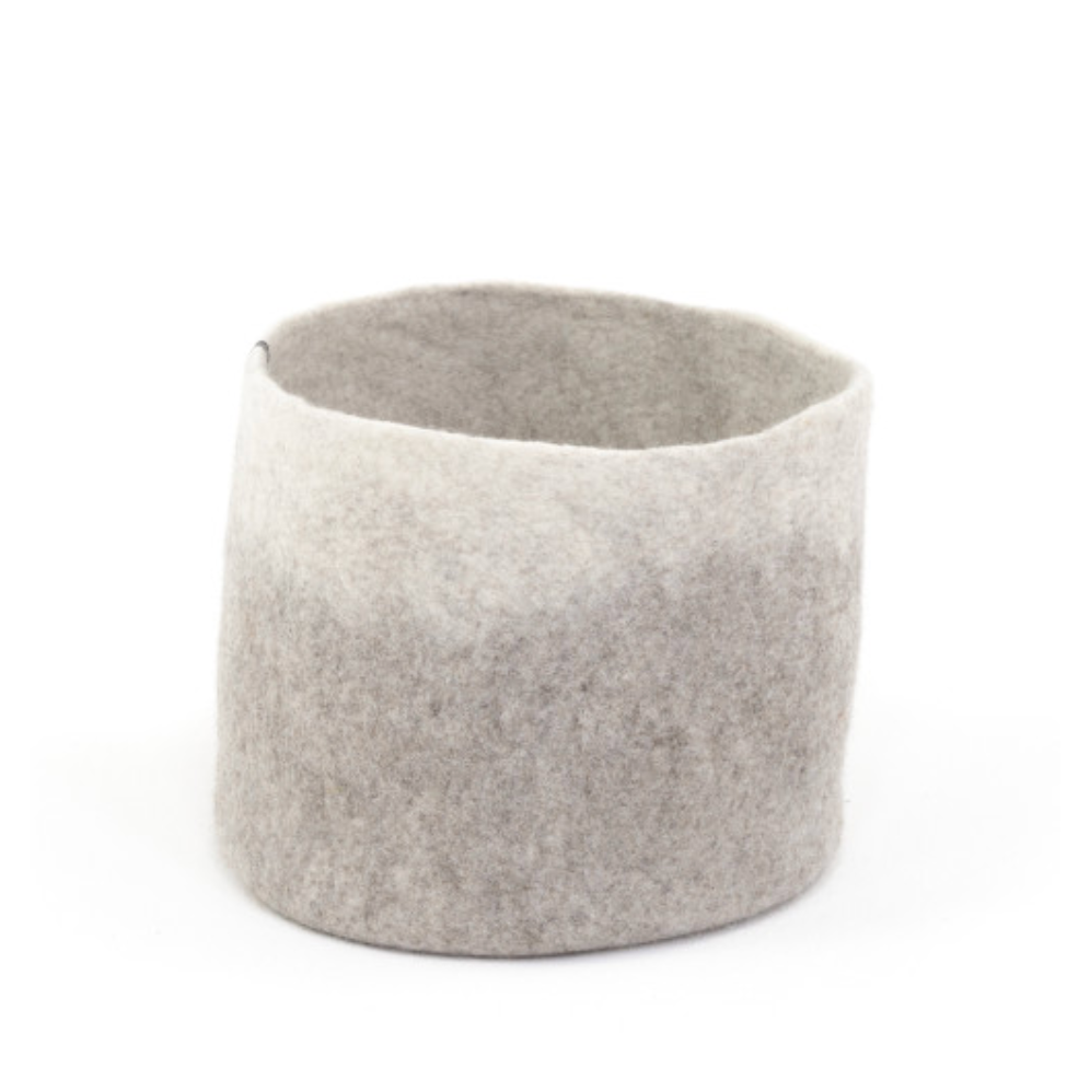 Two-Tone Felted Wool Round Storage Container M 13"dia. x 11"high