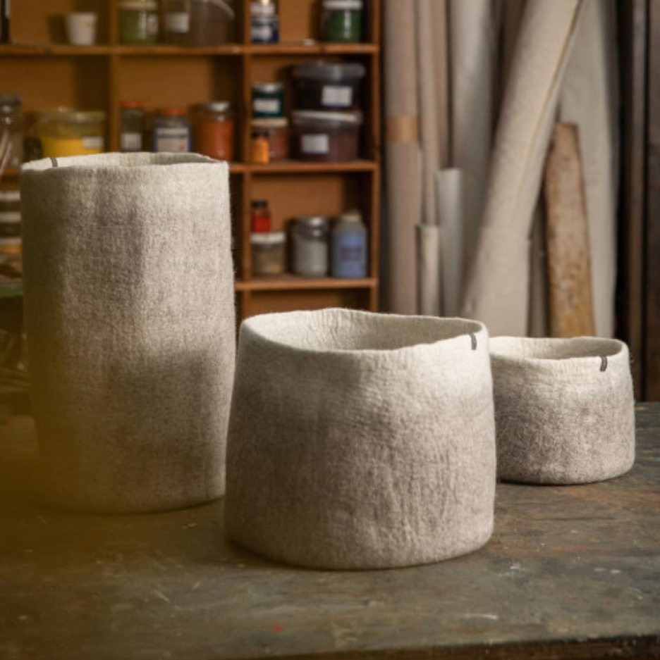 Two-Tone Felted Wool Round Storage Container M 13"dia. x 11"high