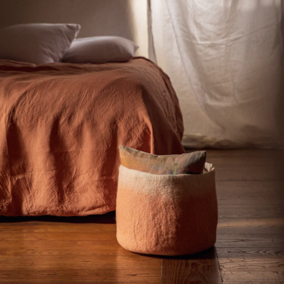 Two-Tone Felted Wool Round Storage Container M 13"dia. x 11"high