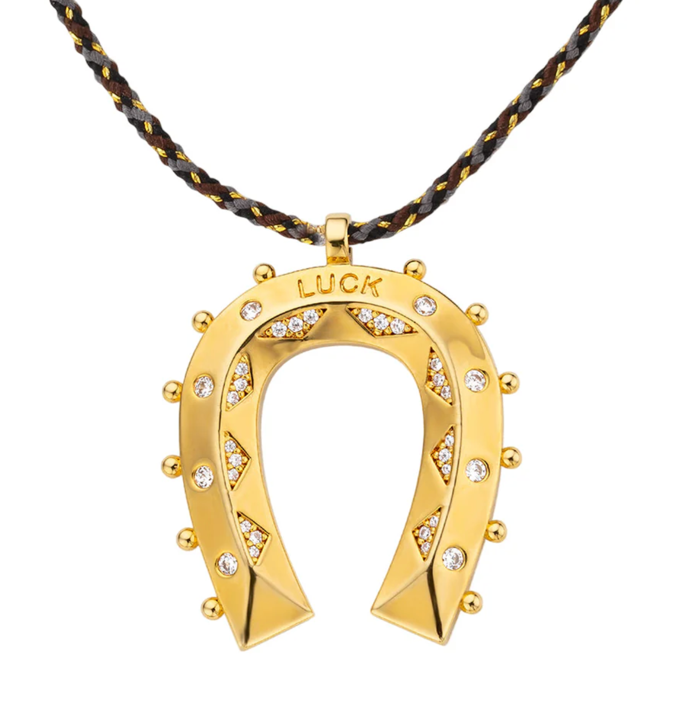 Gold Horse Shoe Cord Necklace