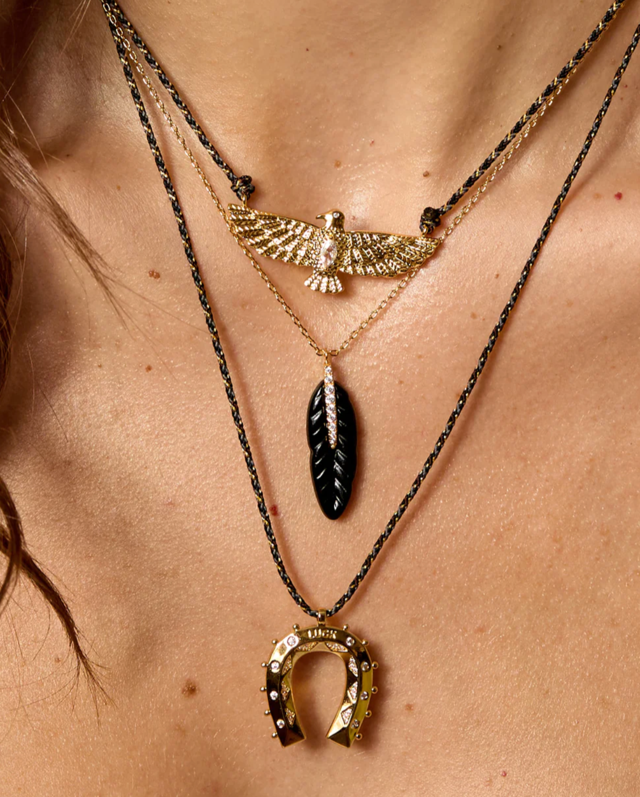 Gold Horse Shoe Cord Necklace