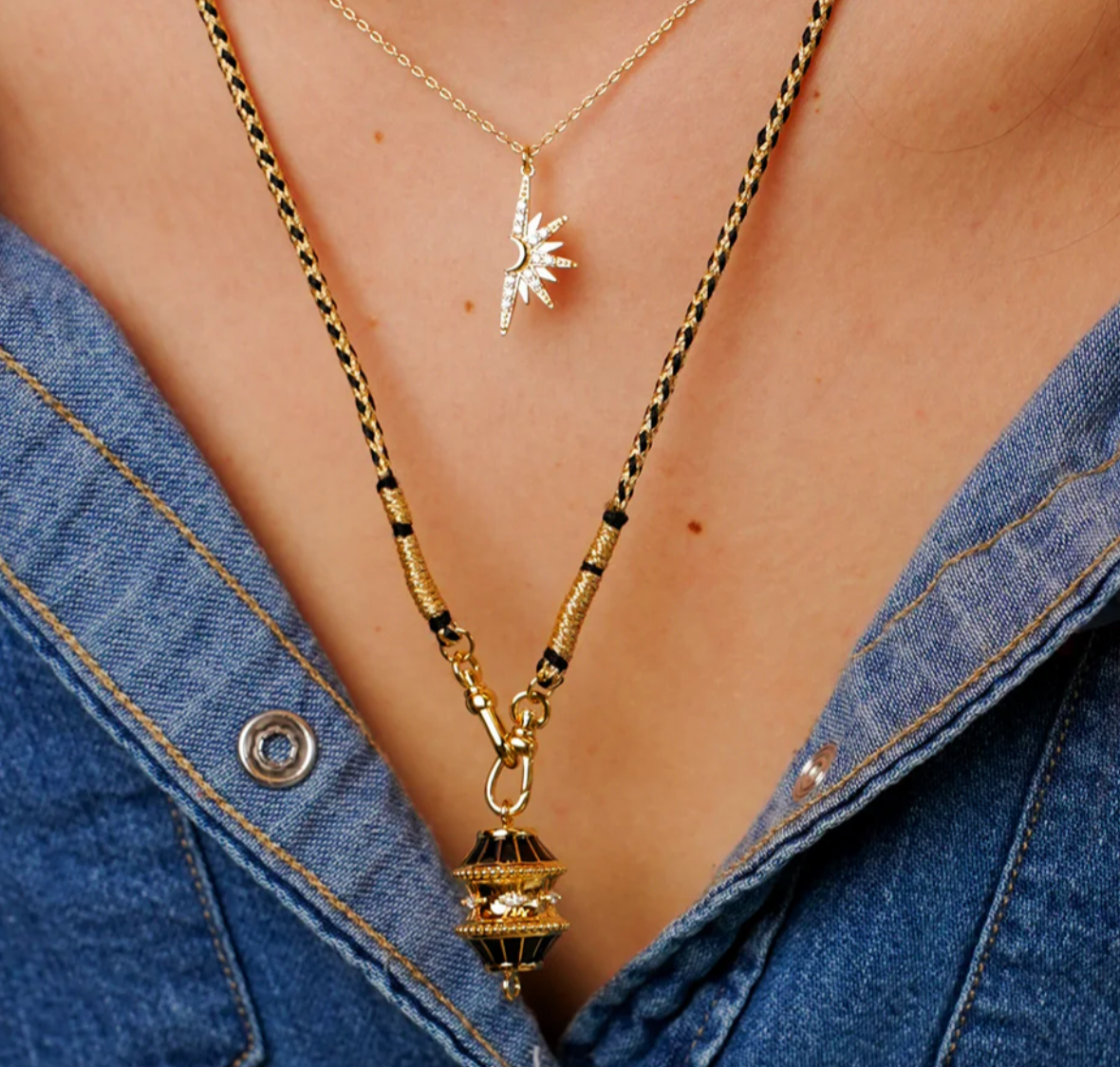 Shiny Big Talisman Gold Cord Necklace
